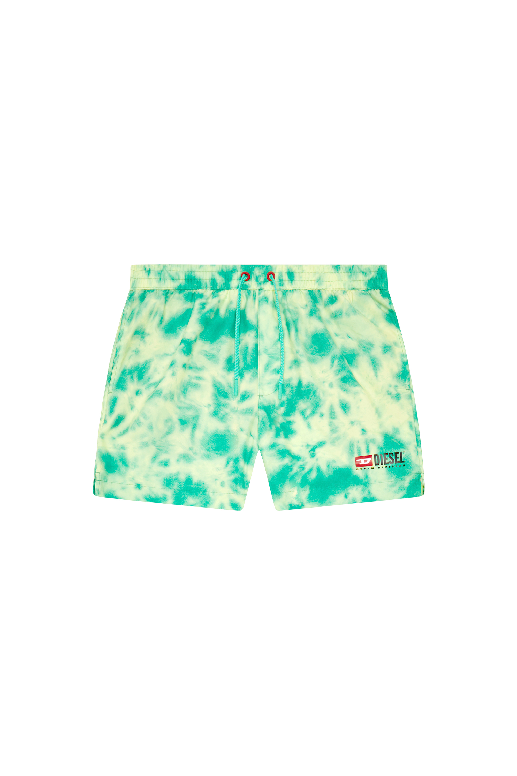 Diesel - BMBX-KEN-37, Man's Mid-length swim shorts with tie-dye print in Green/Yellow - 5