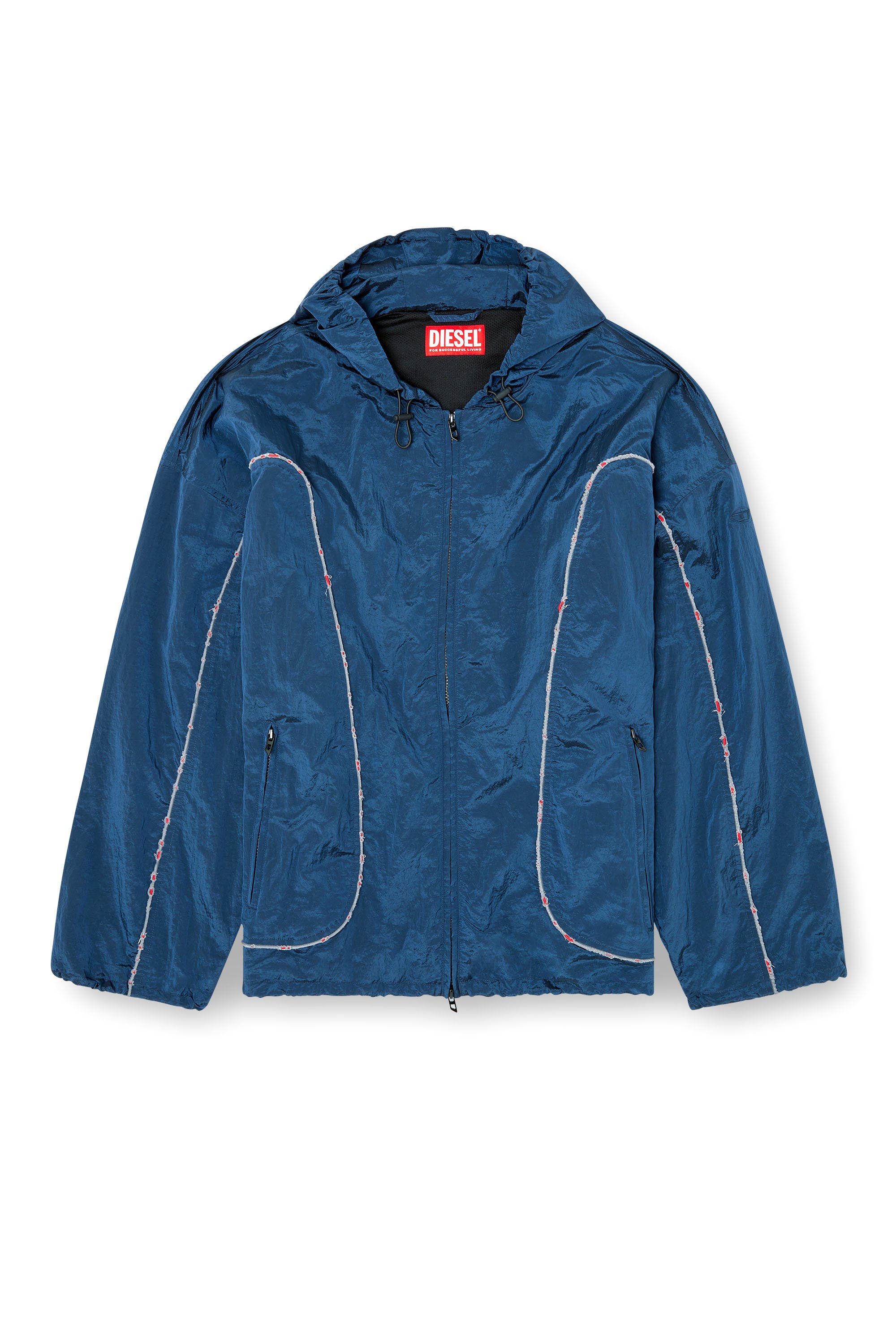 Diesel - J-ANTHEIT, Man's Windbreaker with destroyed piping in Blue - 3