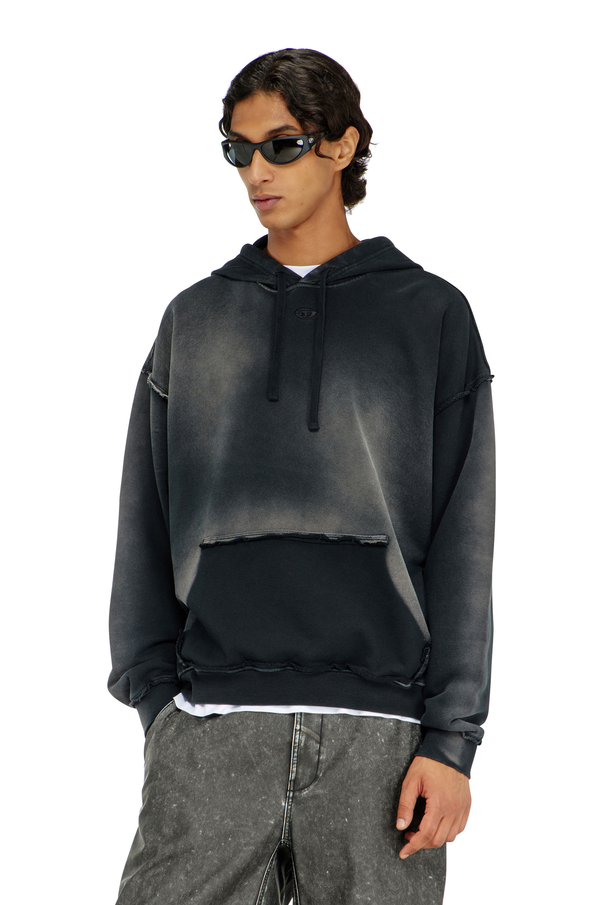 Diesel - S-POCK-HOOD, Man's Faded cotton hoodie with frayed details in null - 3