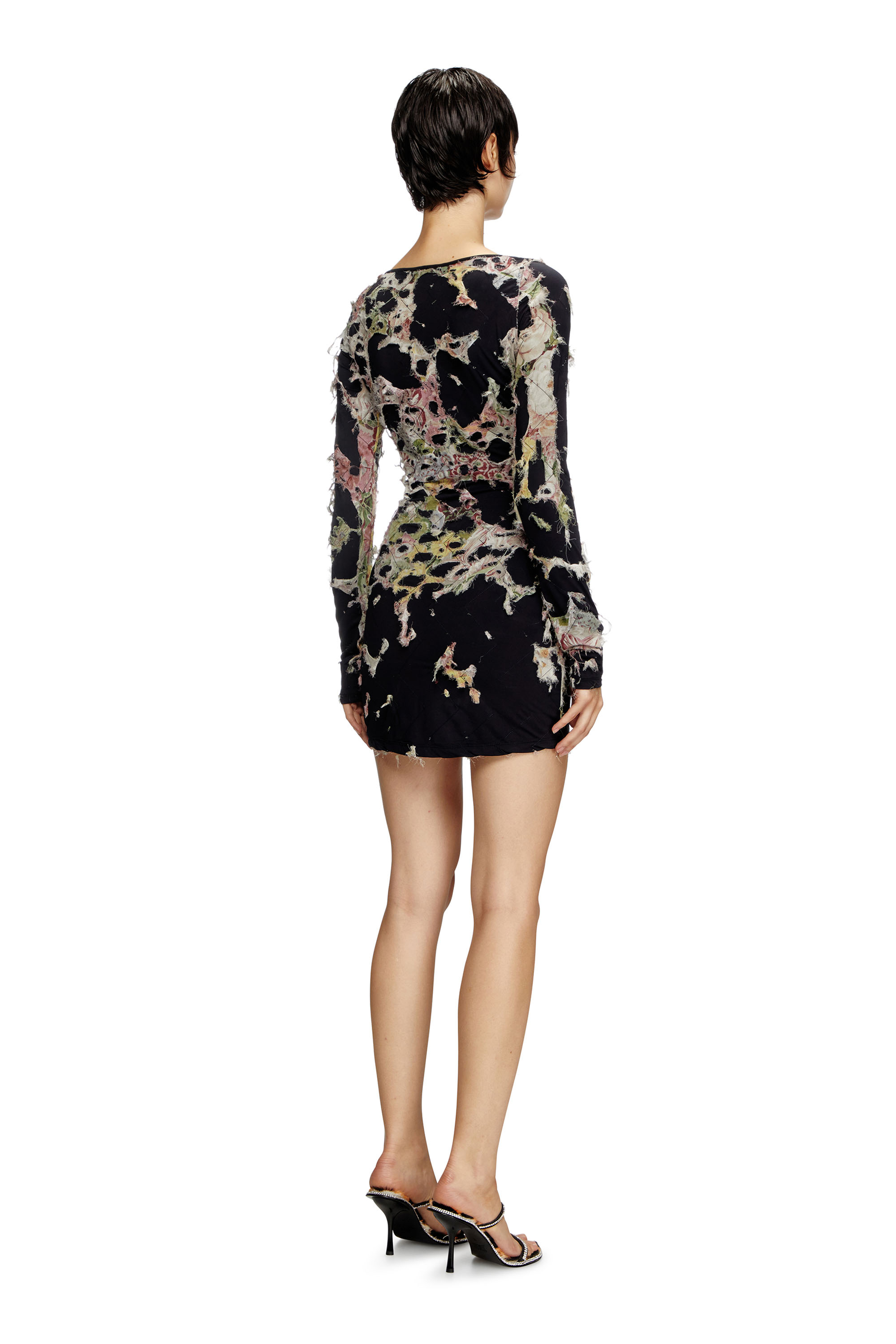 Diesel - D-FLOCI, Woman's Burnout mini dress in floral viscose in Black - 4