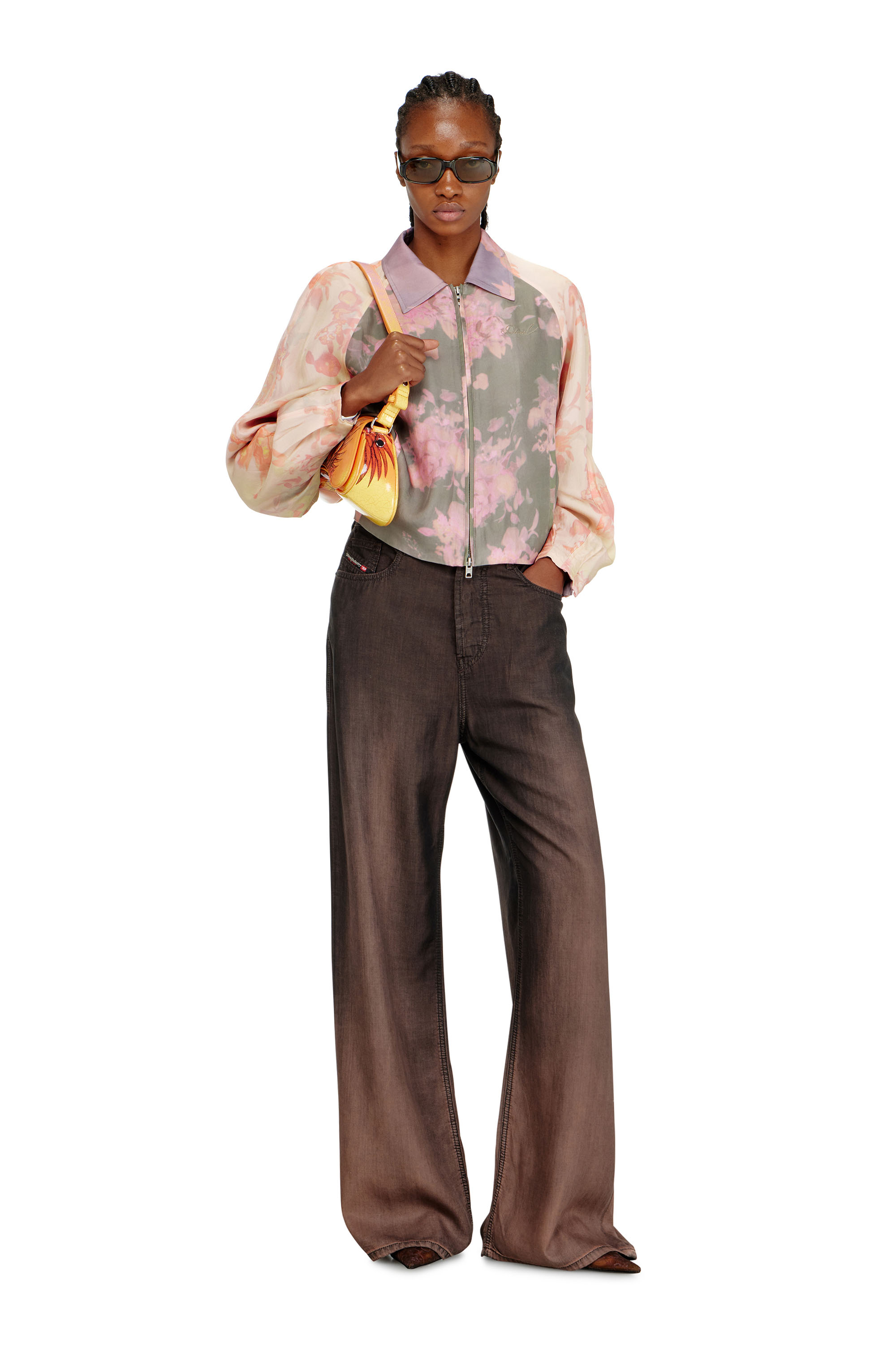 Diesel - G-ALENA, Woman's Floral bomber jacket in crinkled acetate in null - 2