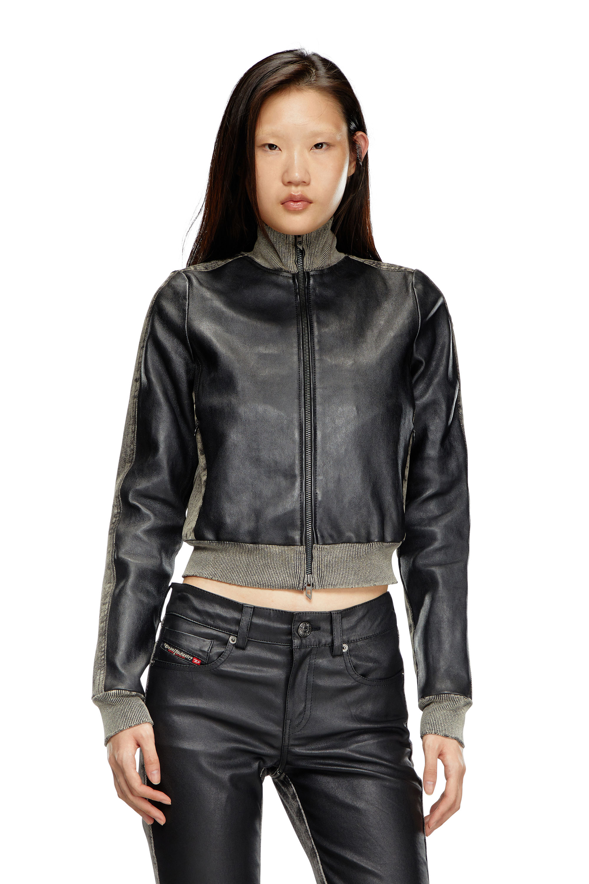 Diesel - L-EADER, Woman Hybrid jacket in leather and denim in Black - Image 1