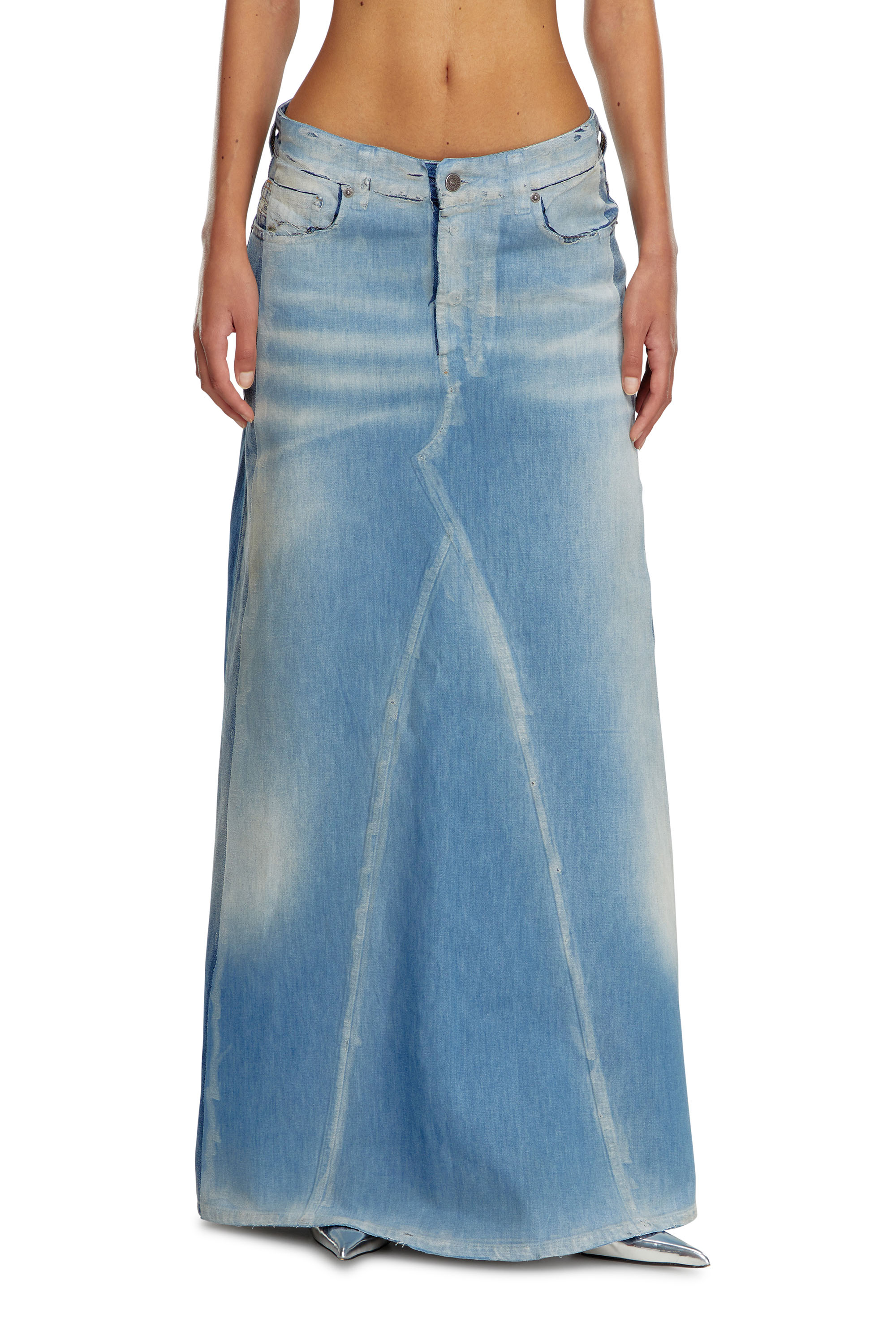 Diesel - DE-PAGO-S4, Woman Long skirt in peel-off denim in Blue - Image 1