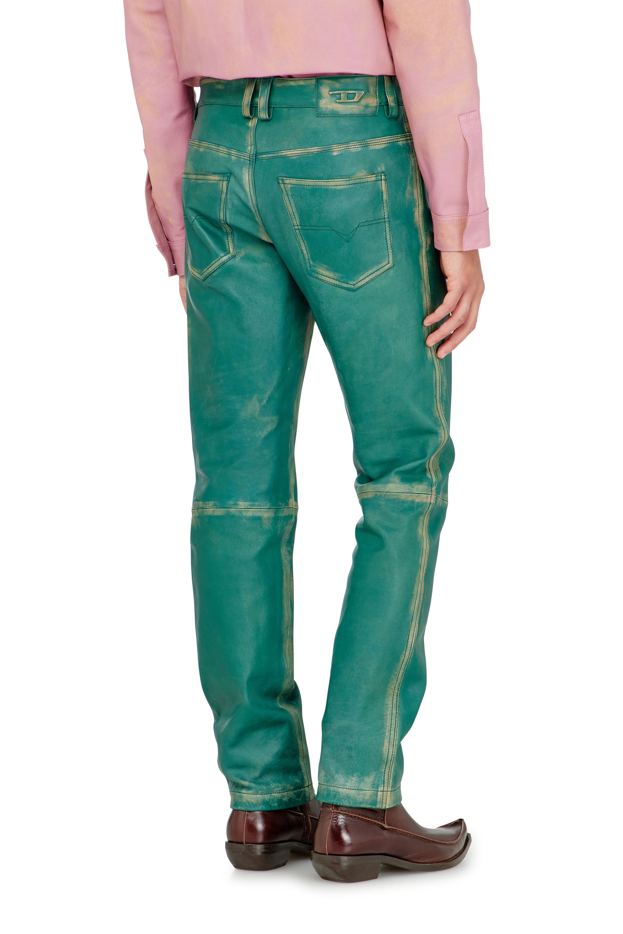 Diesel - P-OCKET, Man's Pants in treated leather in Green - 3