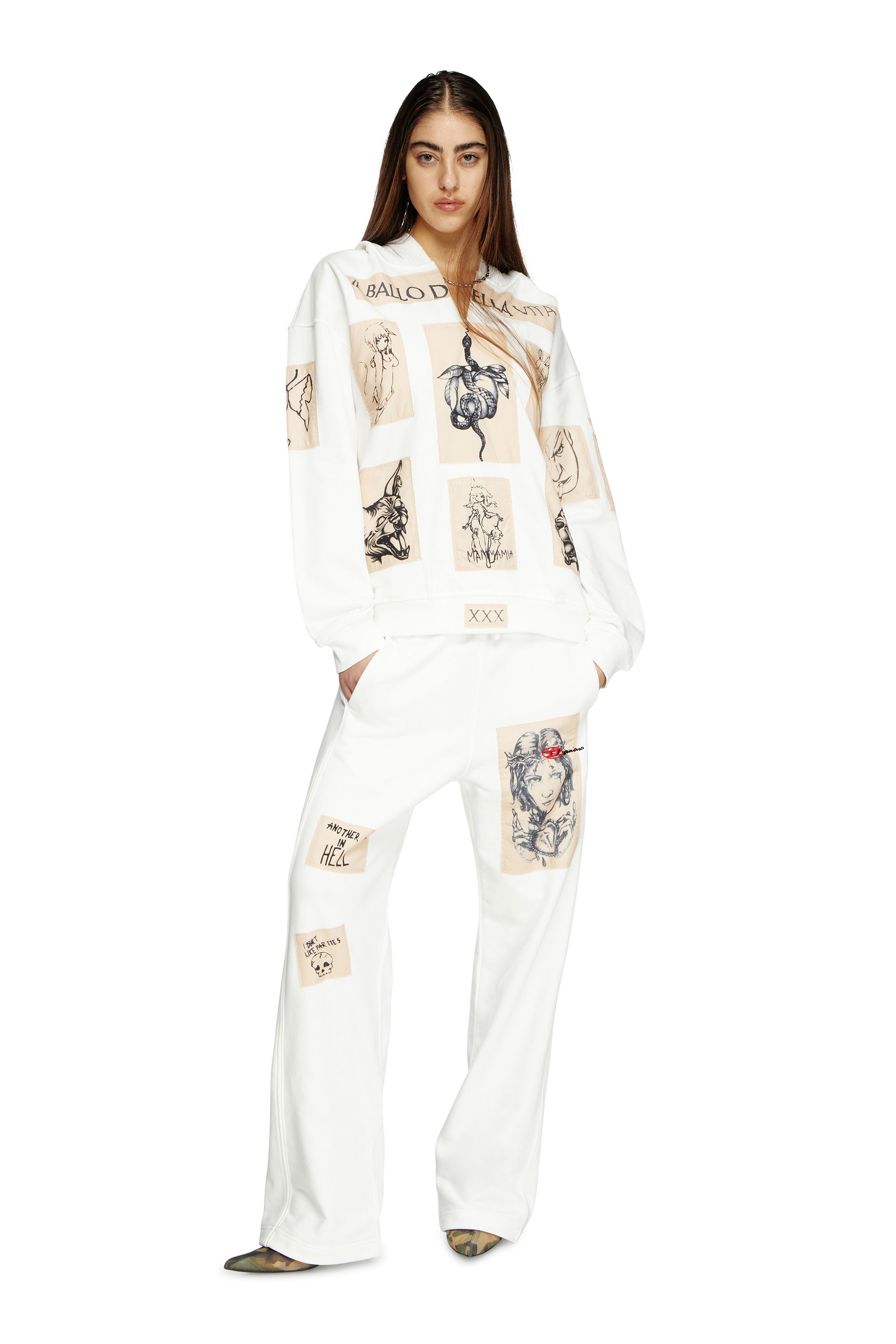 Diesel - P-MARTYANS-DD, Unisex's Track pants with tattoo patches in White - 7