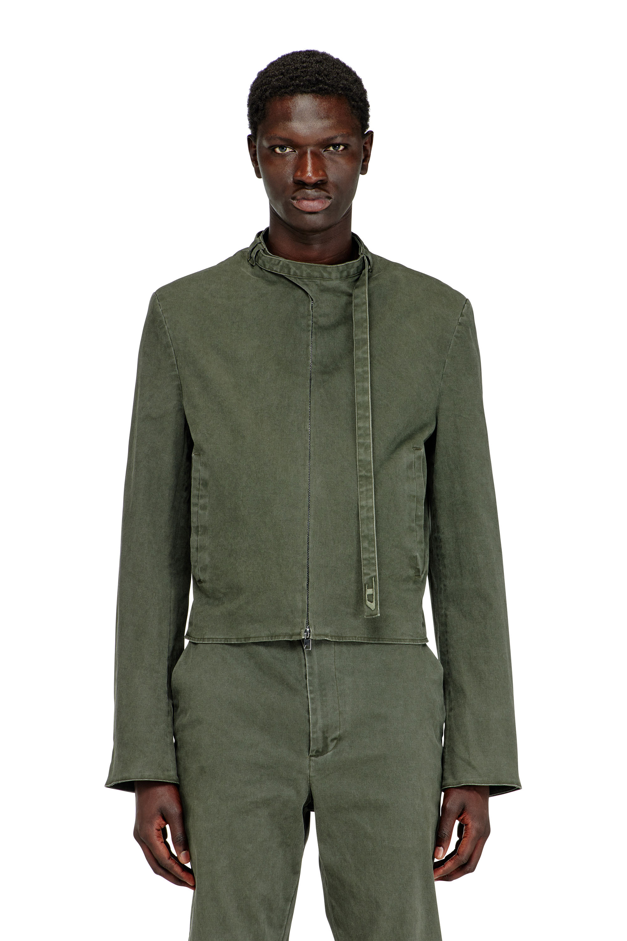 Diesel - J-NURIEL-CO, Man's Coated cotton-twill jacket with biker details in Green - 3