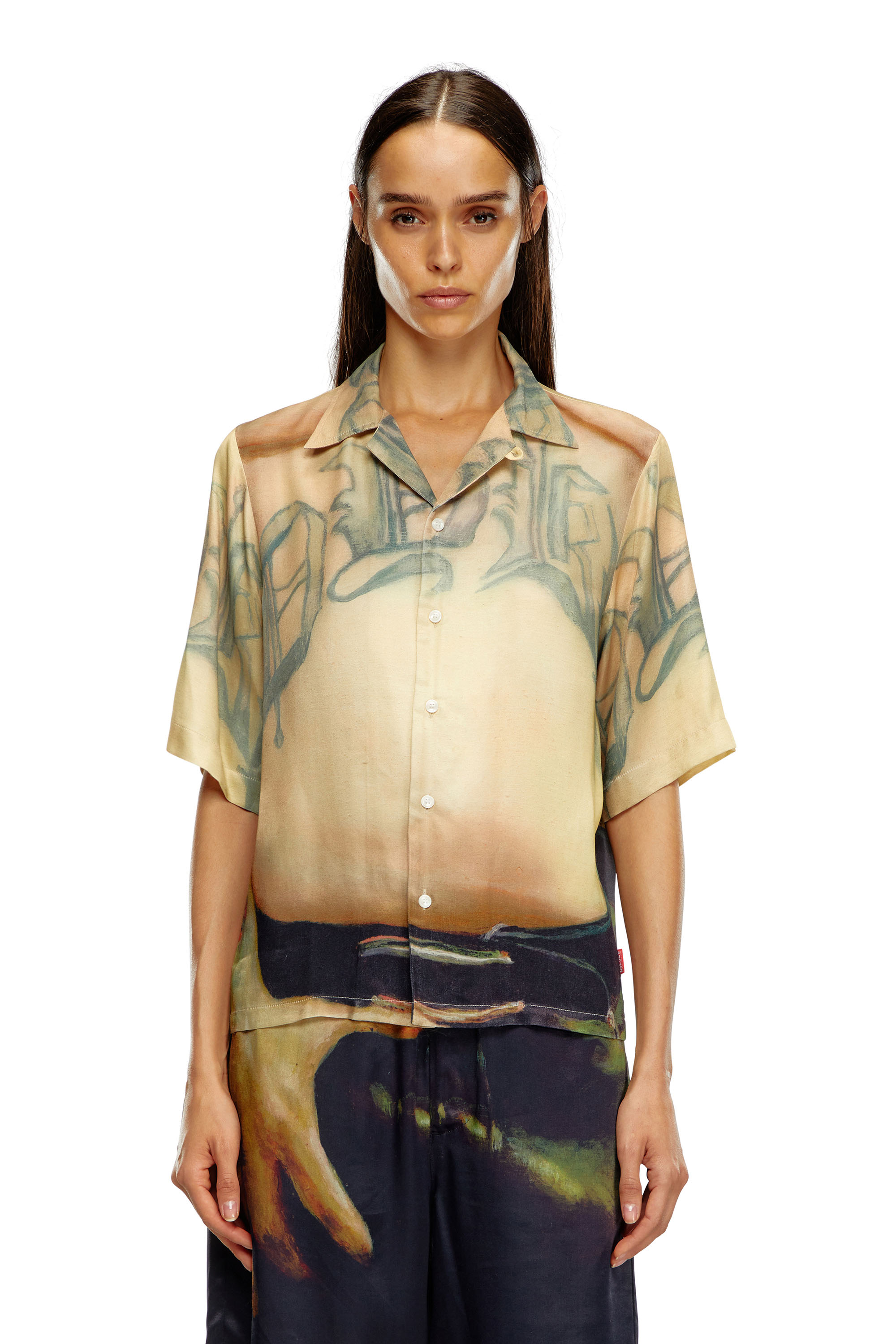 Diesel - PR-S-MEC-SS, Unisex Viscose shirt with all-over print in Beige - Image 1