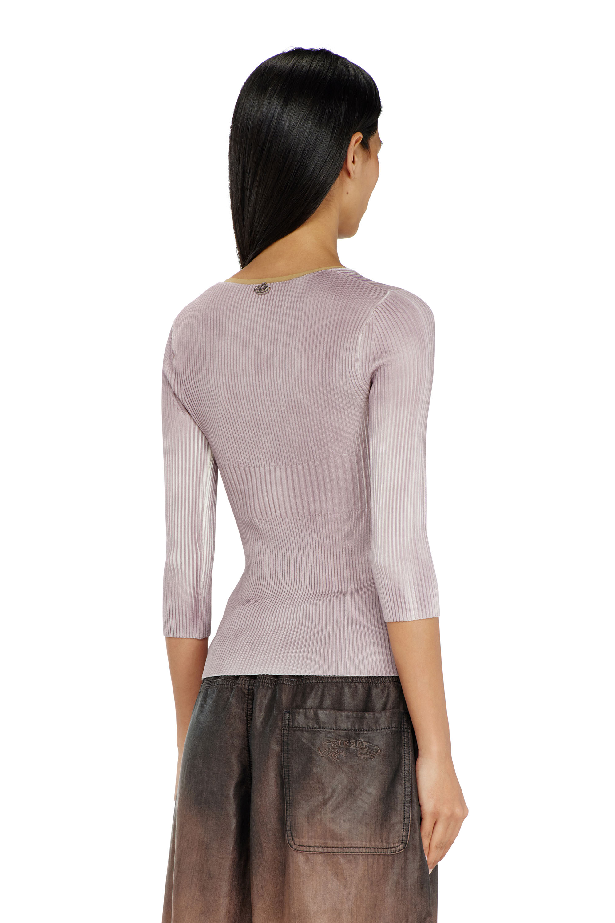 Diesel - M-SARMANI, Woman's Ribbed V-neck jumper with contrast bands in Lilac - 4