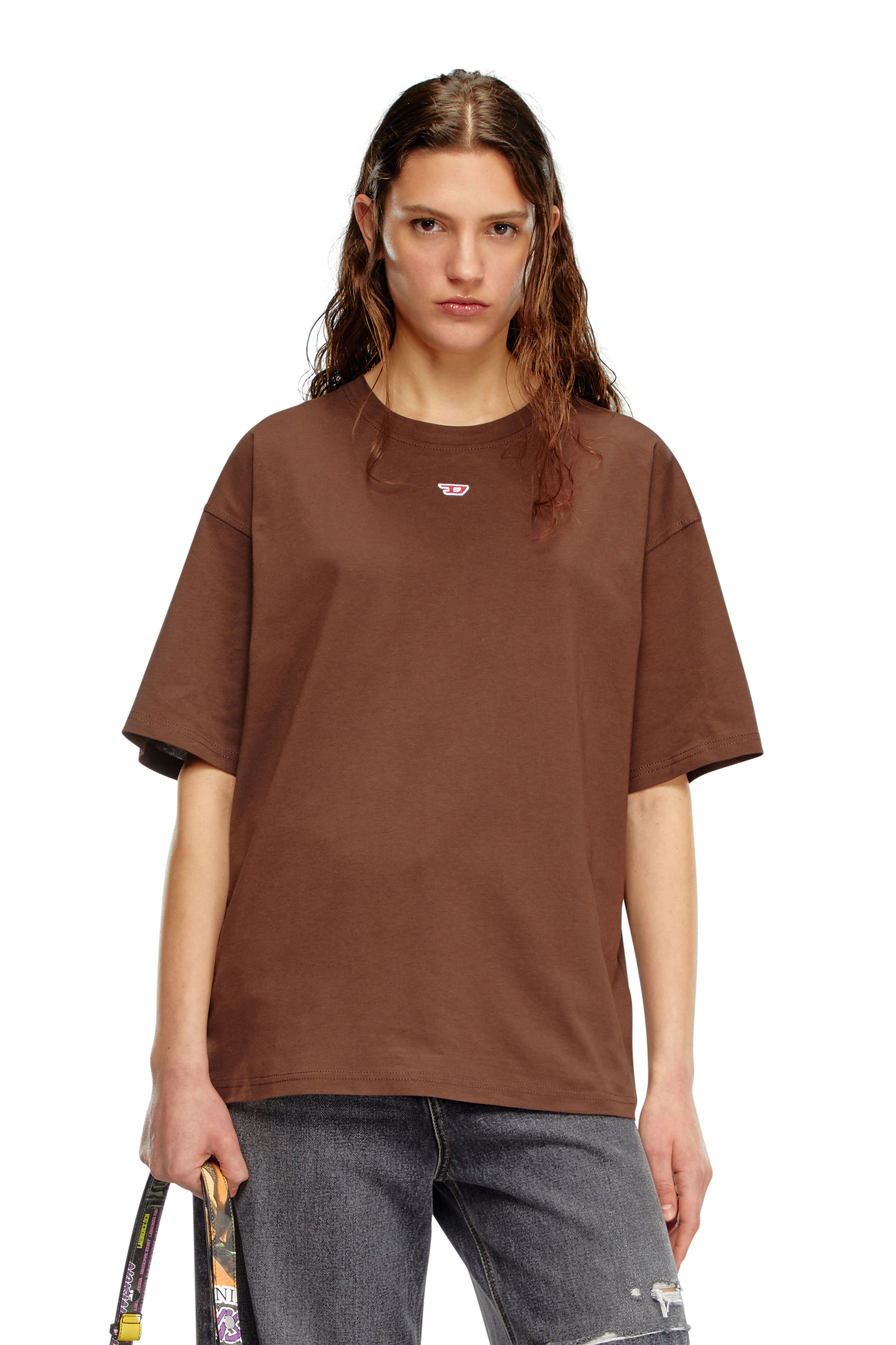 Diesel - T-BOXT-D, Unisex T-shirt with embroidered D patch in Brown - Image 1