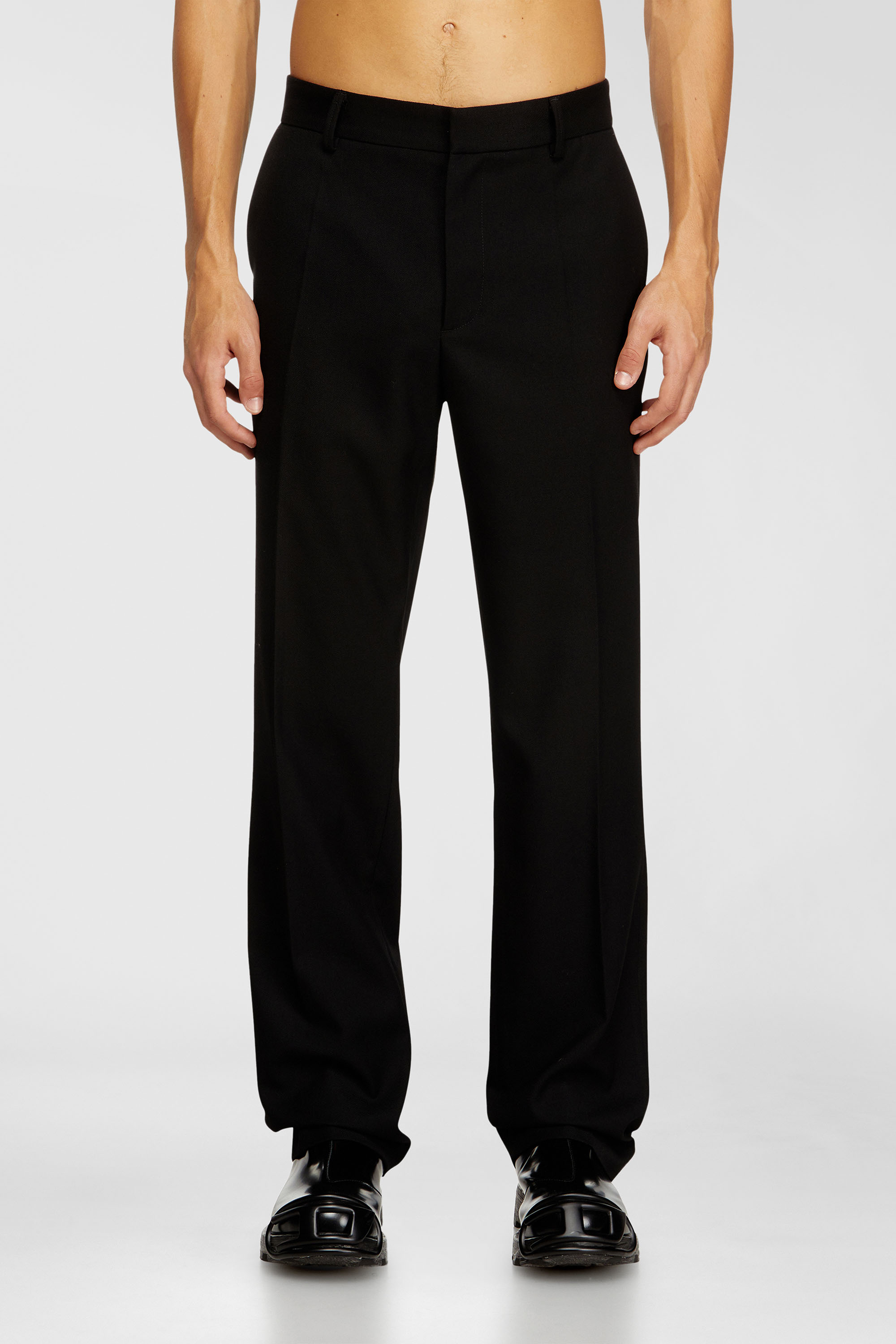Diesel - P-AM-EPCI, Man's Wool-blend trousers with metal tag in Black - 1