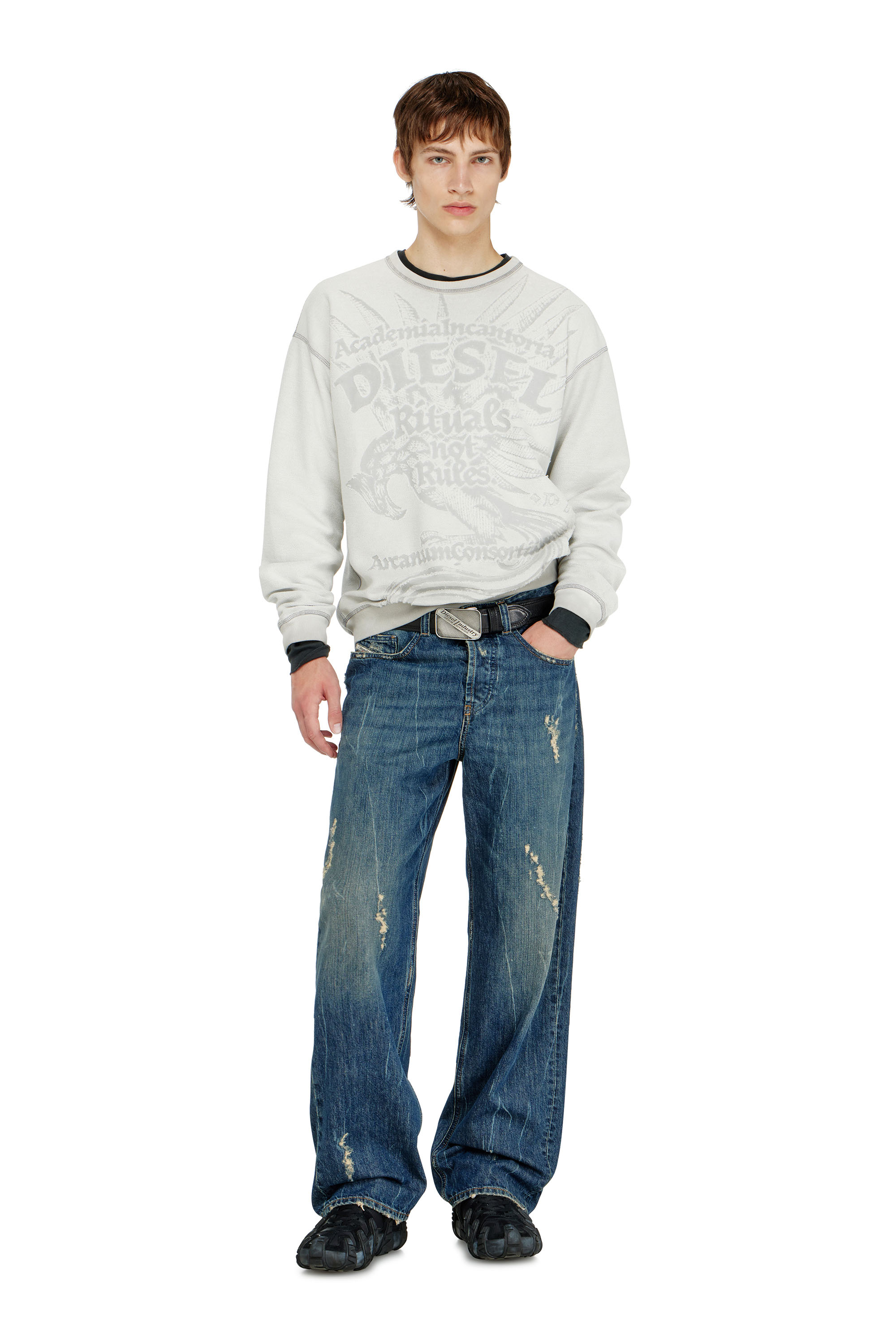 Diesel - S-ARON-RAW, Man's Sweatshirt with d&eacute;vor&eacute; print in null - 1