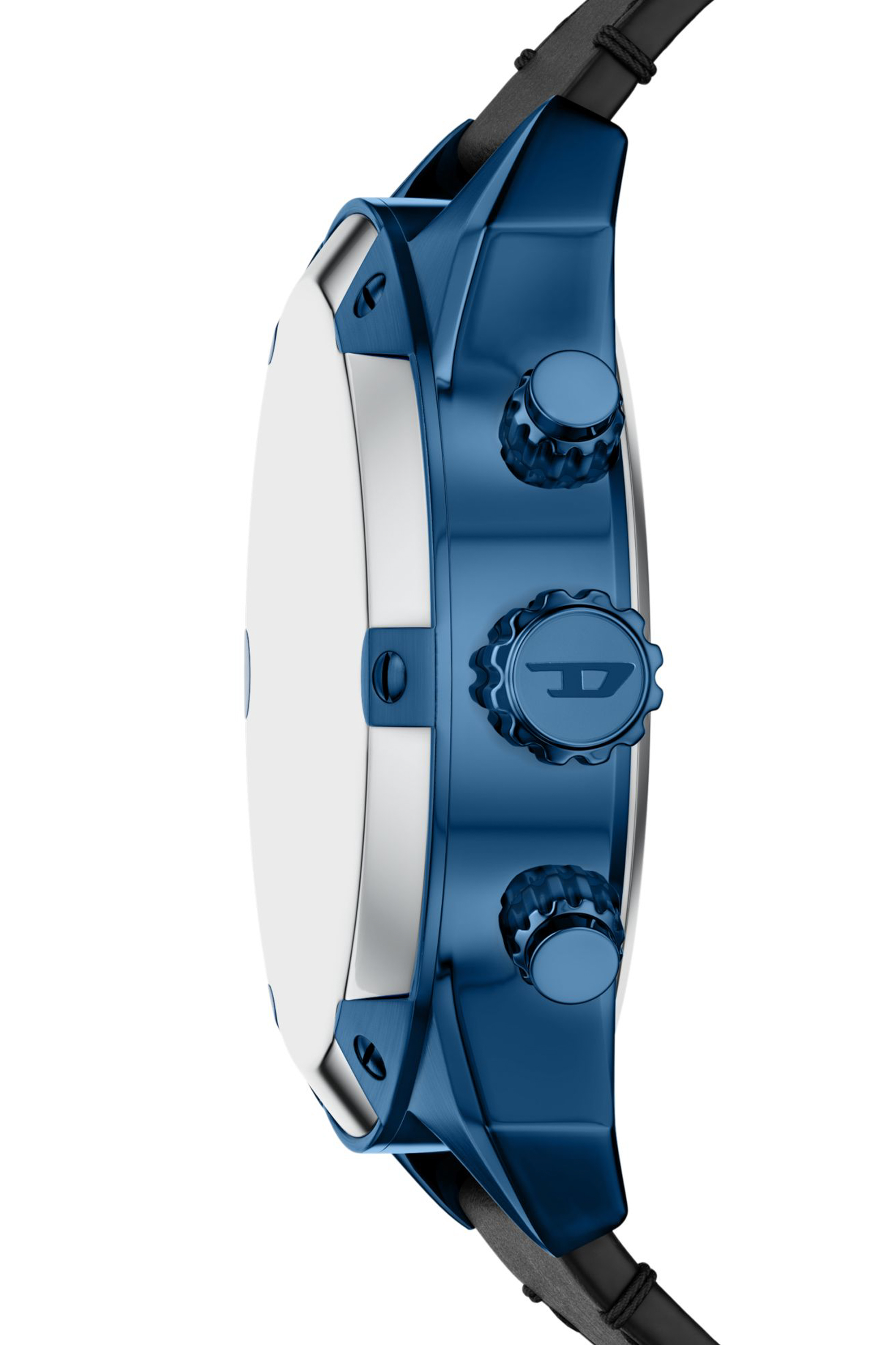 Diesel - DZ4703 WATCH, Man's Spiked Chronograph Black Leather Watch in Black/Blue - 3