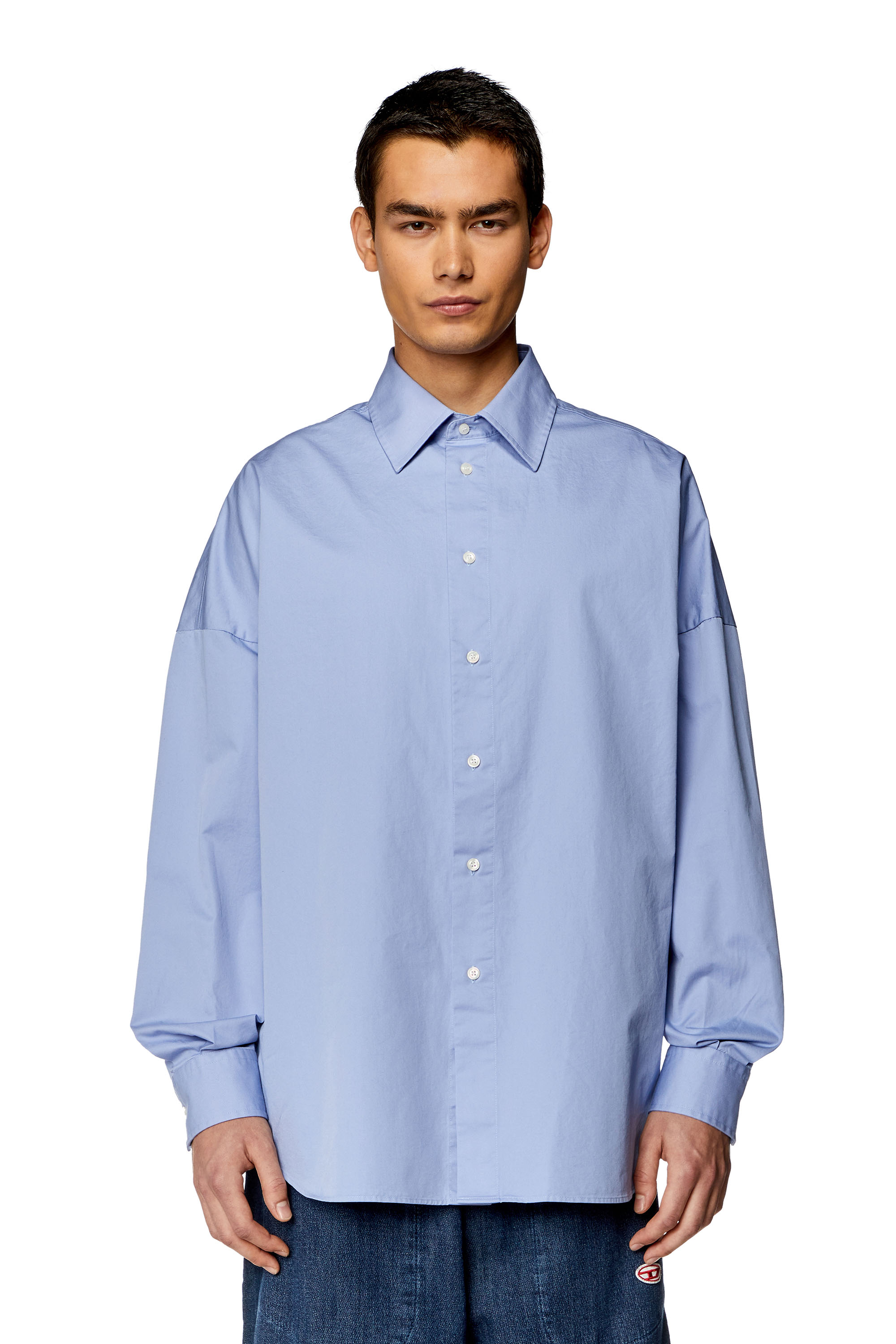 Diesel - S-LIMO-LOGO, Man Shirt with maxi logo embroidery in Blue - Image 4