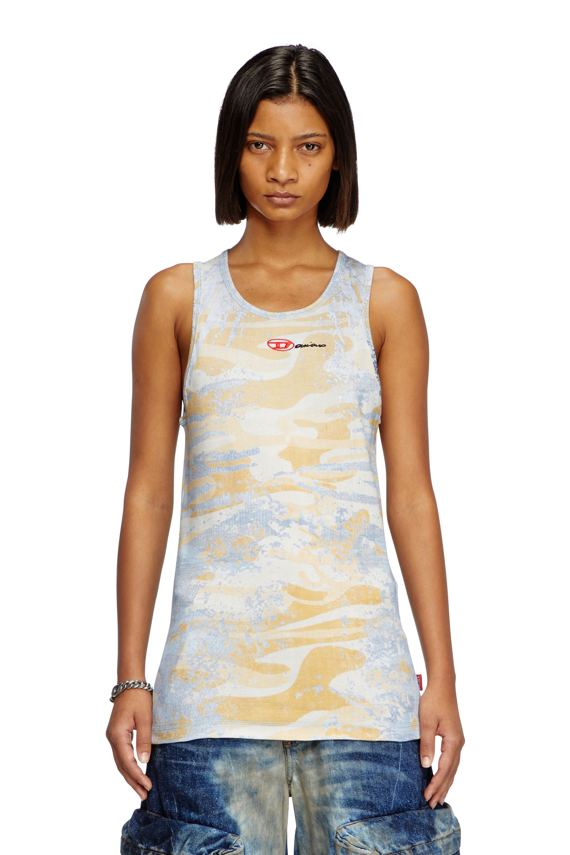 Diesel - T-LIFTY-DD, Unisex's Camo tank top in stretch cotton in Blue/Yellow - 1