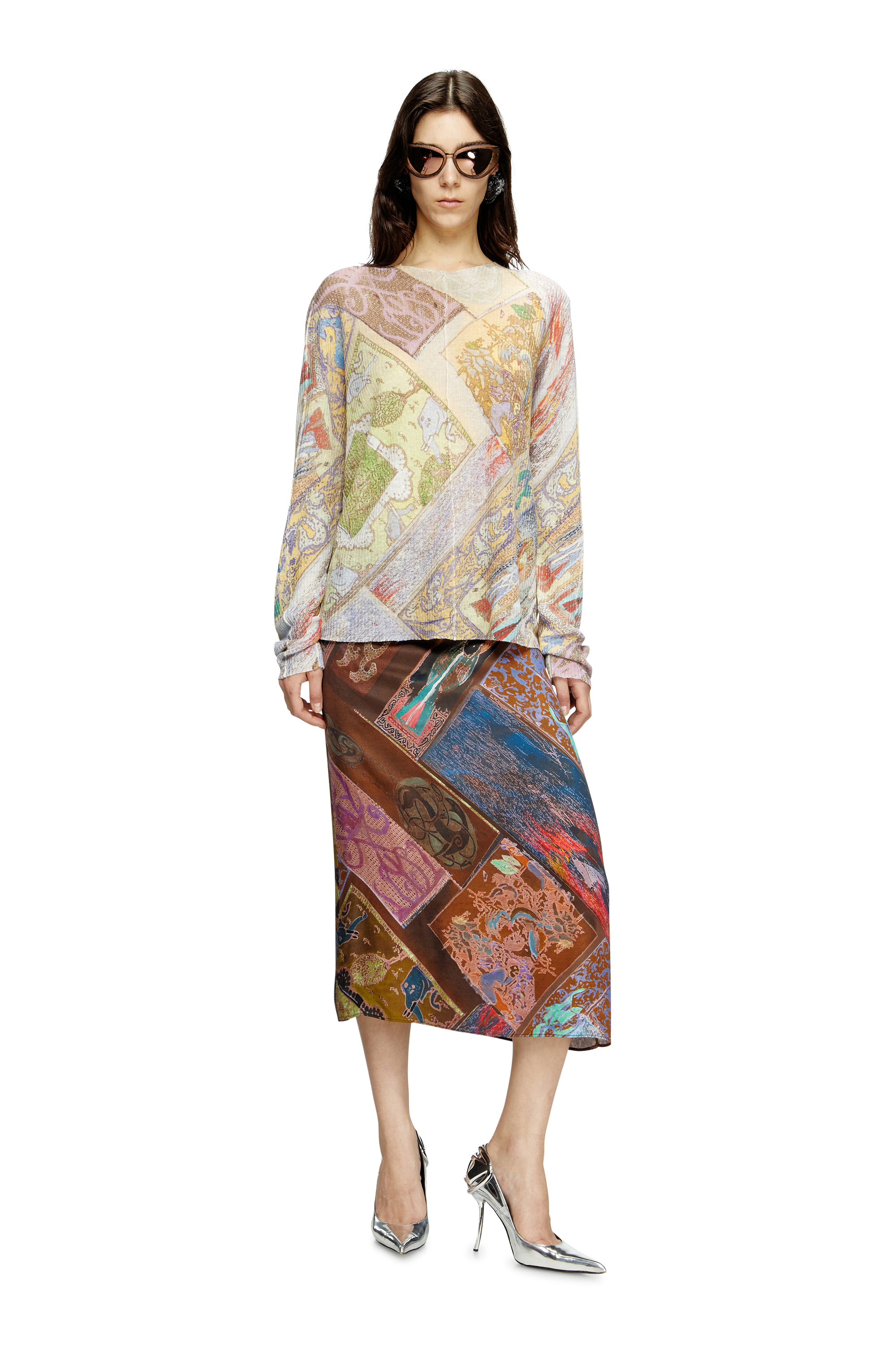 Diesel - K-RENTON, Unisex's Linen jumper with medieval print in Beige/Yellow - 7