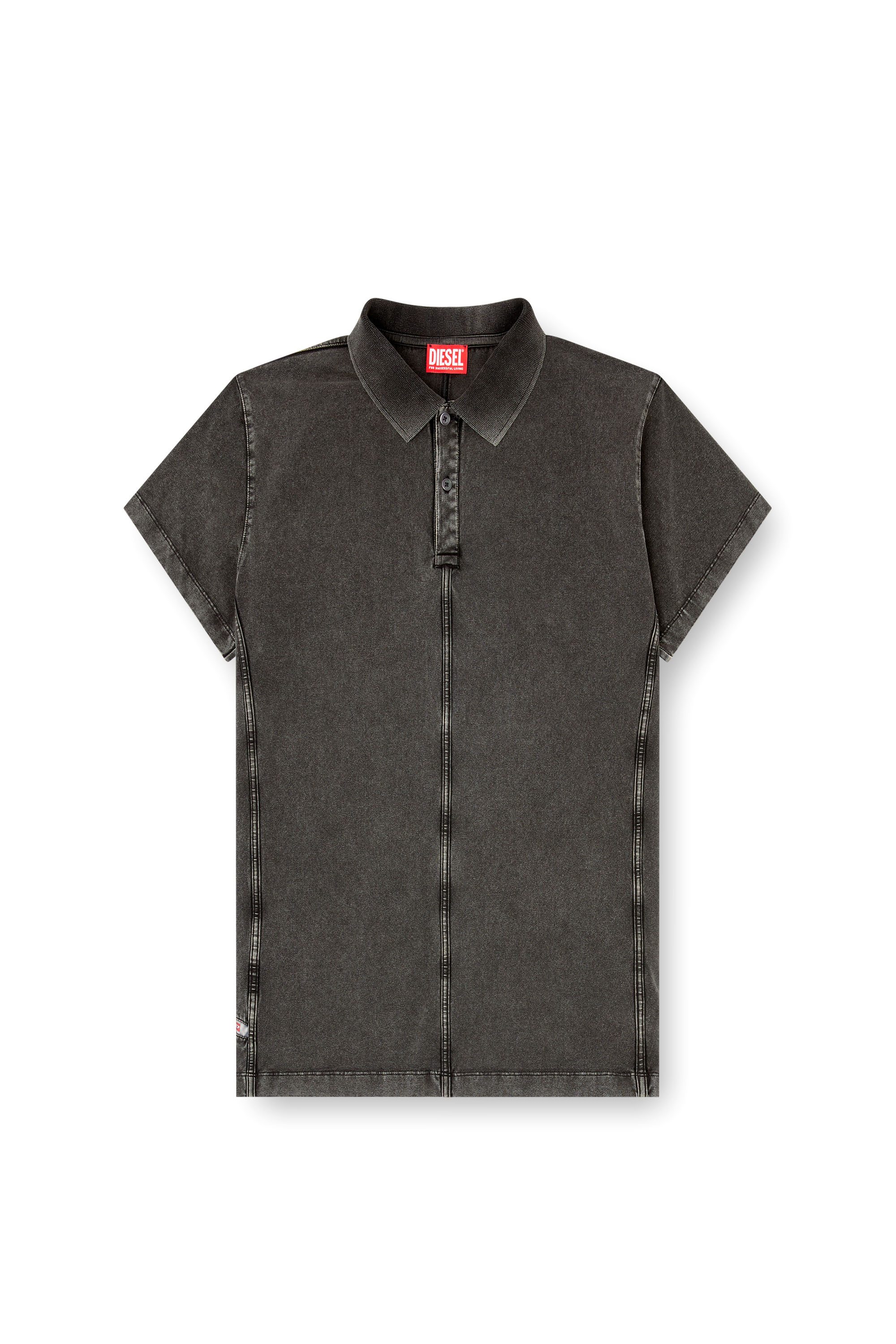 Diesel - T-NOMELY, Man's Polo shirt in denim-look jersey in Black - 2
