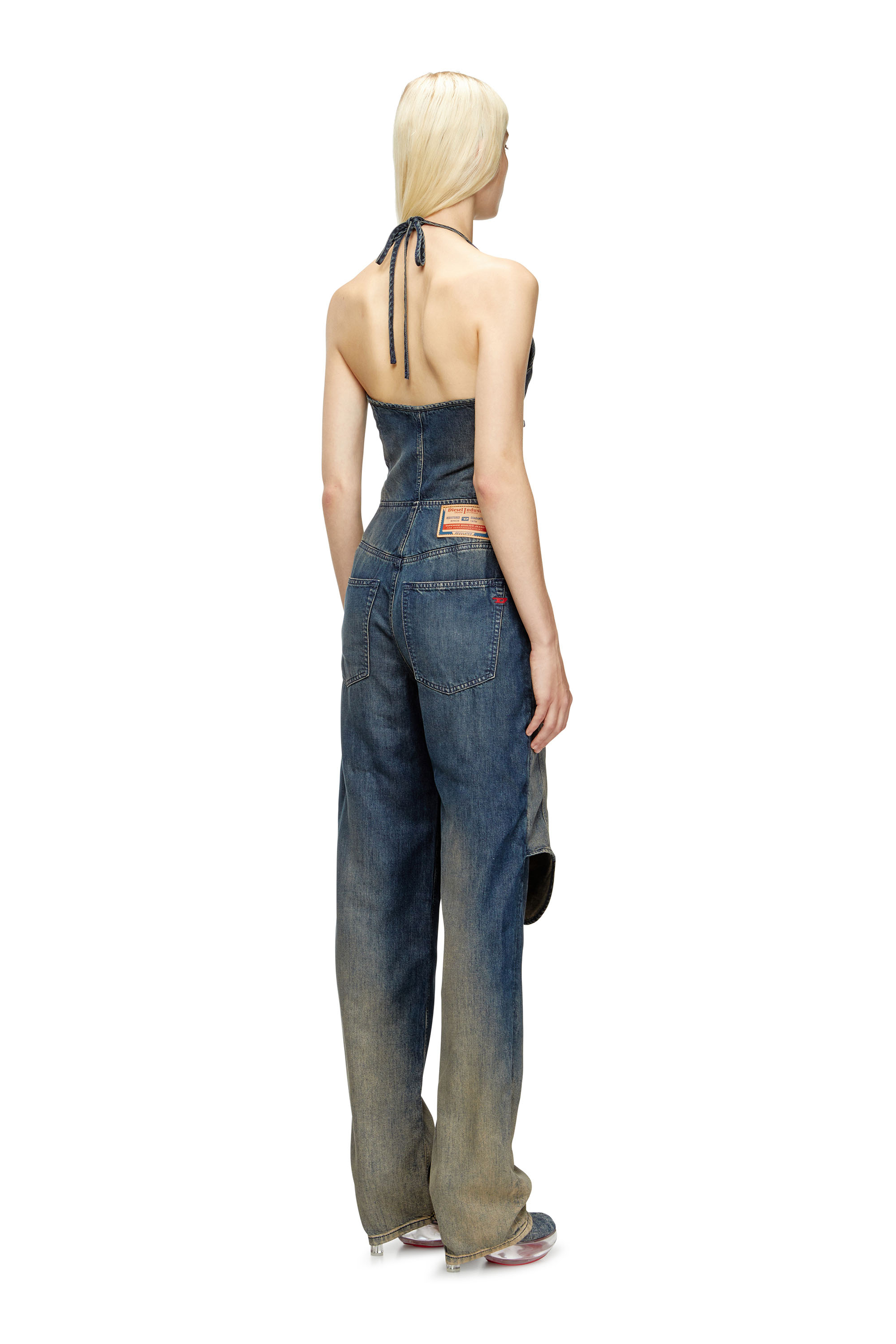 DE-CYNTHIA-S, Dark Blue Diesel - DE-CYNTHIA-S, Woman's Halter jumpsuit in gradient fluid denim in Dark Blue - 4