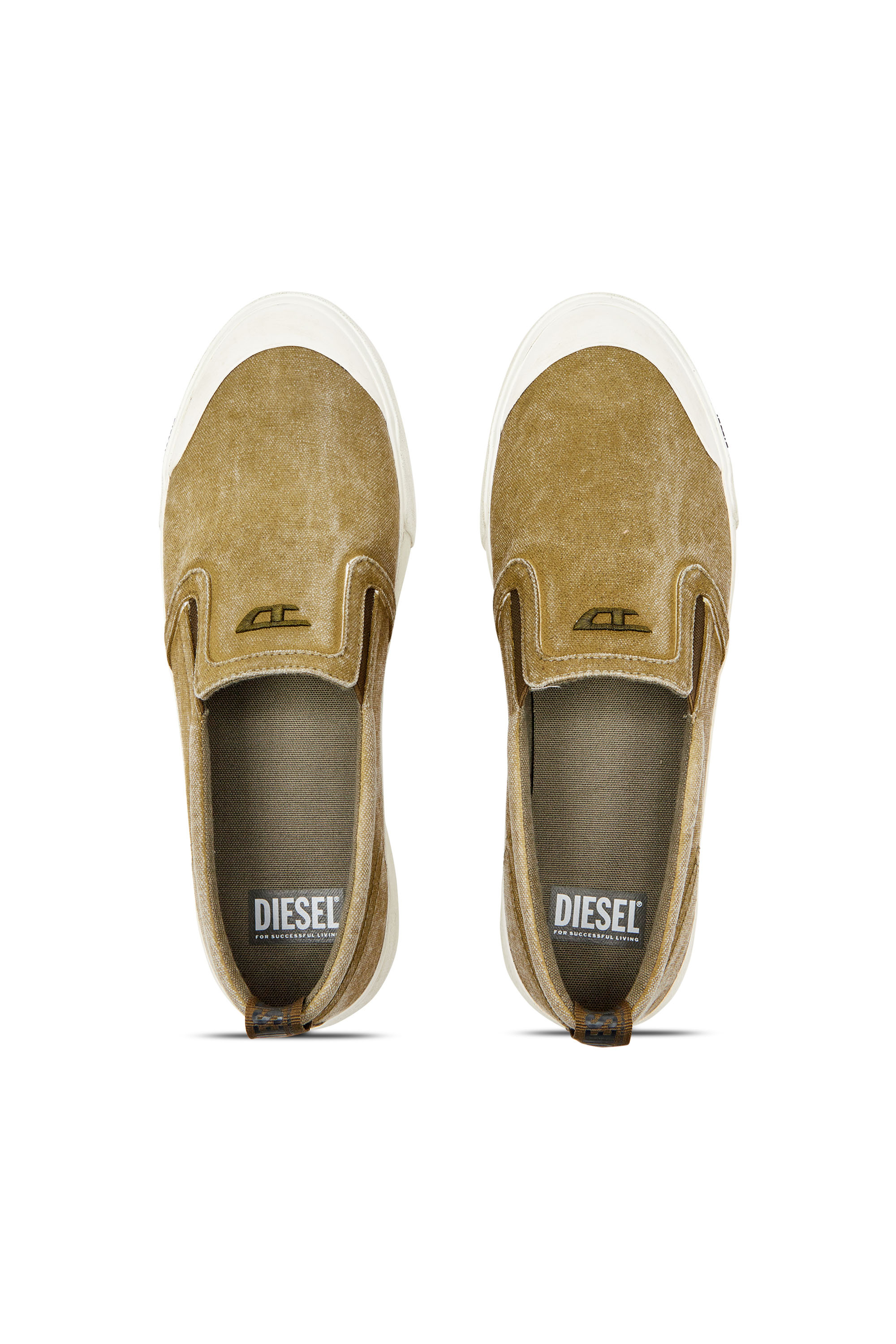 Diesel - S-ATHOS SLIP ON, Man's S-Athos-Canvas slip-on sneakers with D embroidery in Light Brown - 5