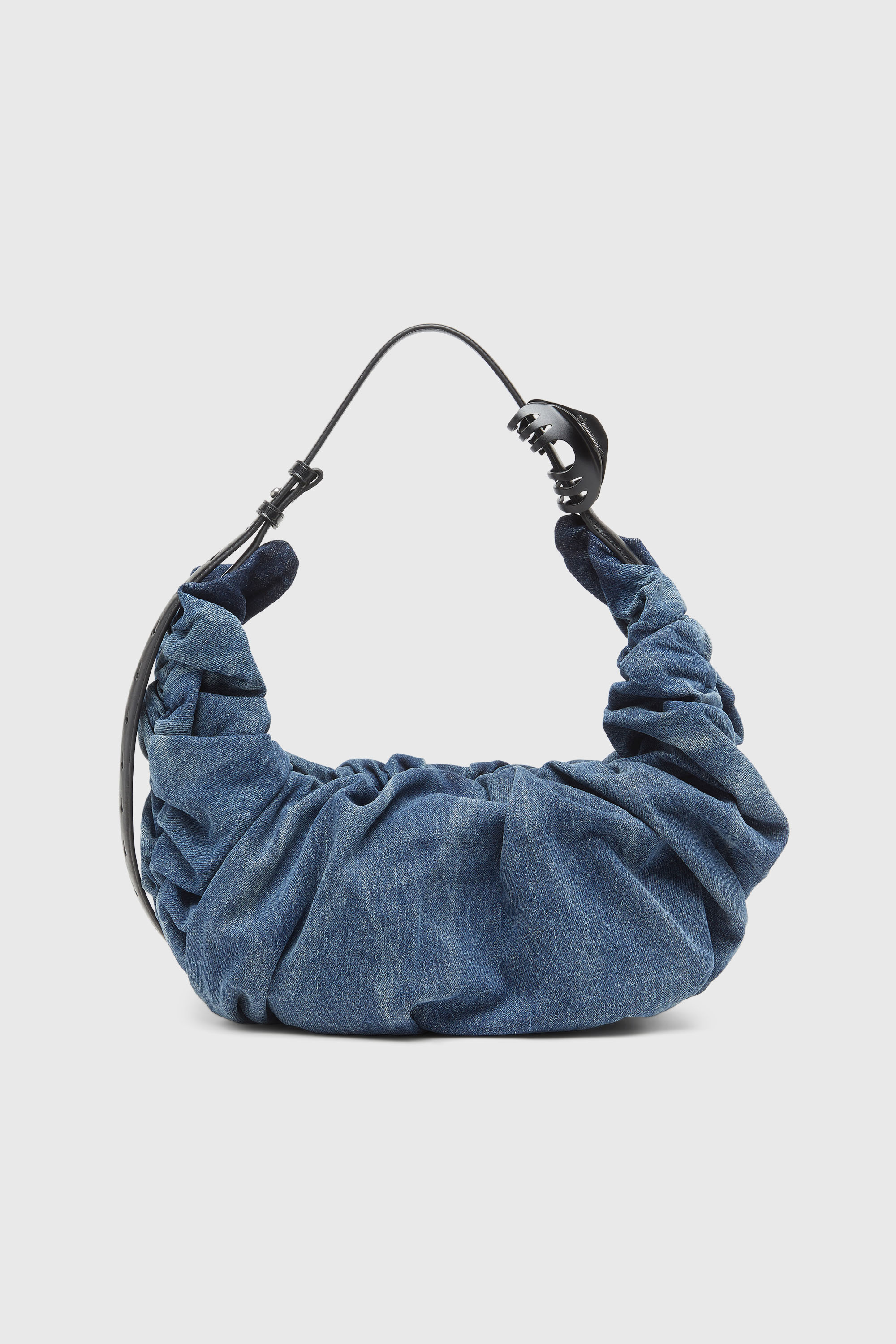 Diesel - GRAB-D HOBO L, Woman's Grab-D-Large scrunched hobo bag in treated denim in Medium blue - 2