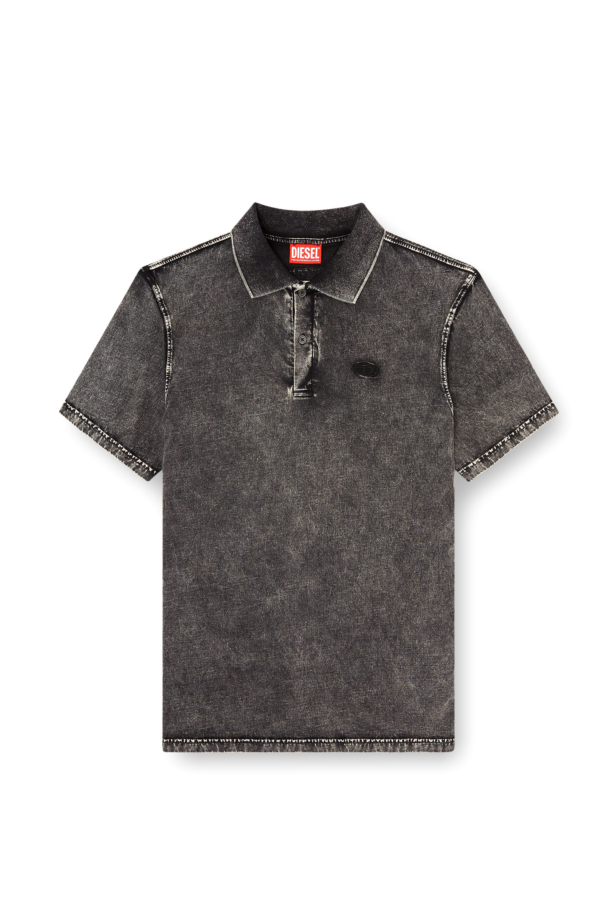 Diesel - T-REJUST-NC-DEN, Man's Polo shirt in denim-effect jersey in Dark grey - 3