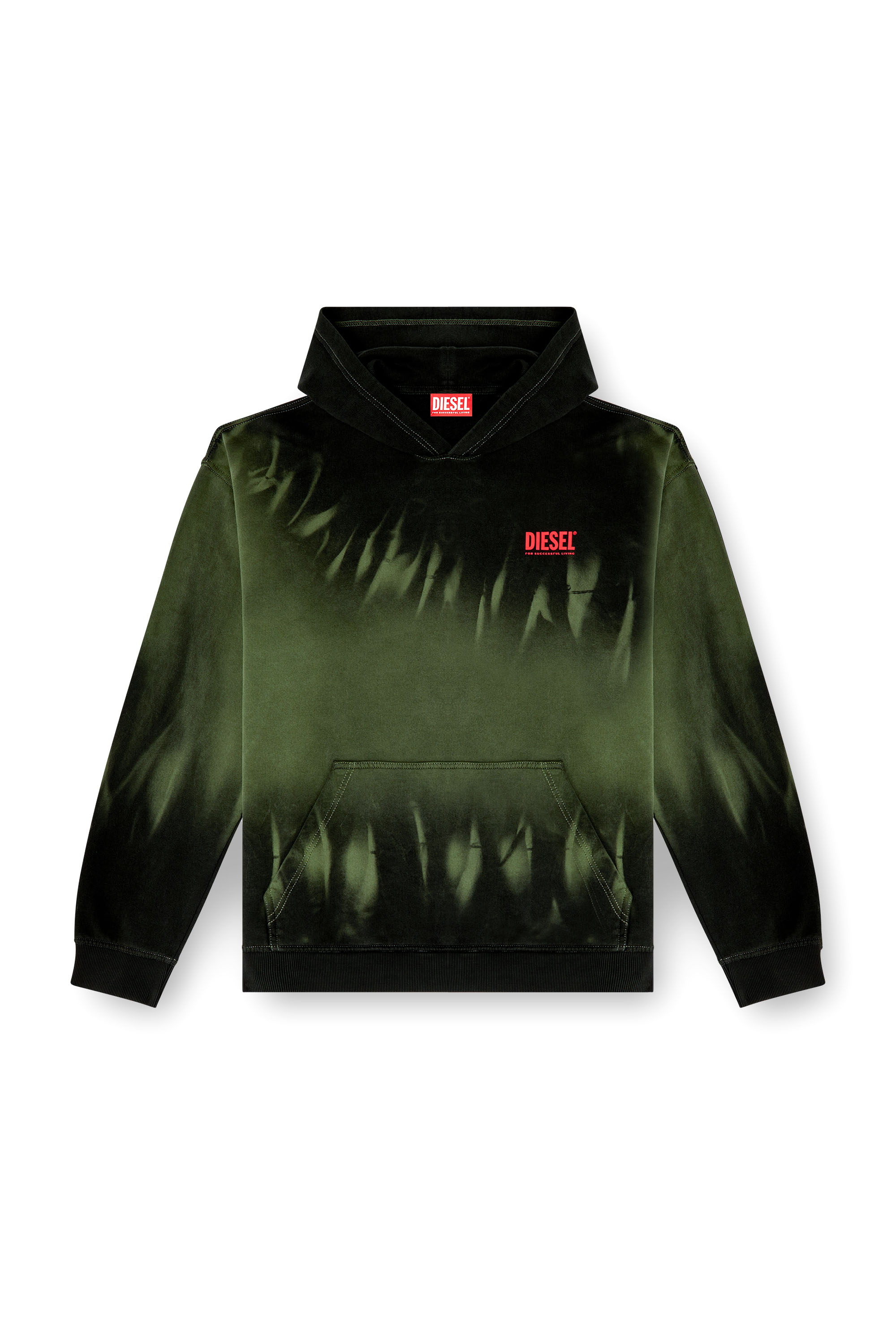 Diesel - S-BOXT-HOOD-R2, Man's Tie-dyed hoodie with logo print in Black/Green - 3