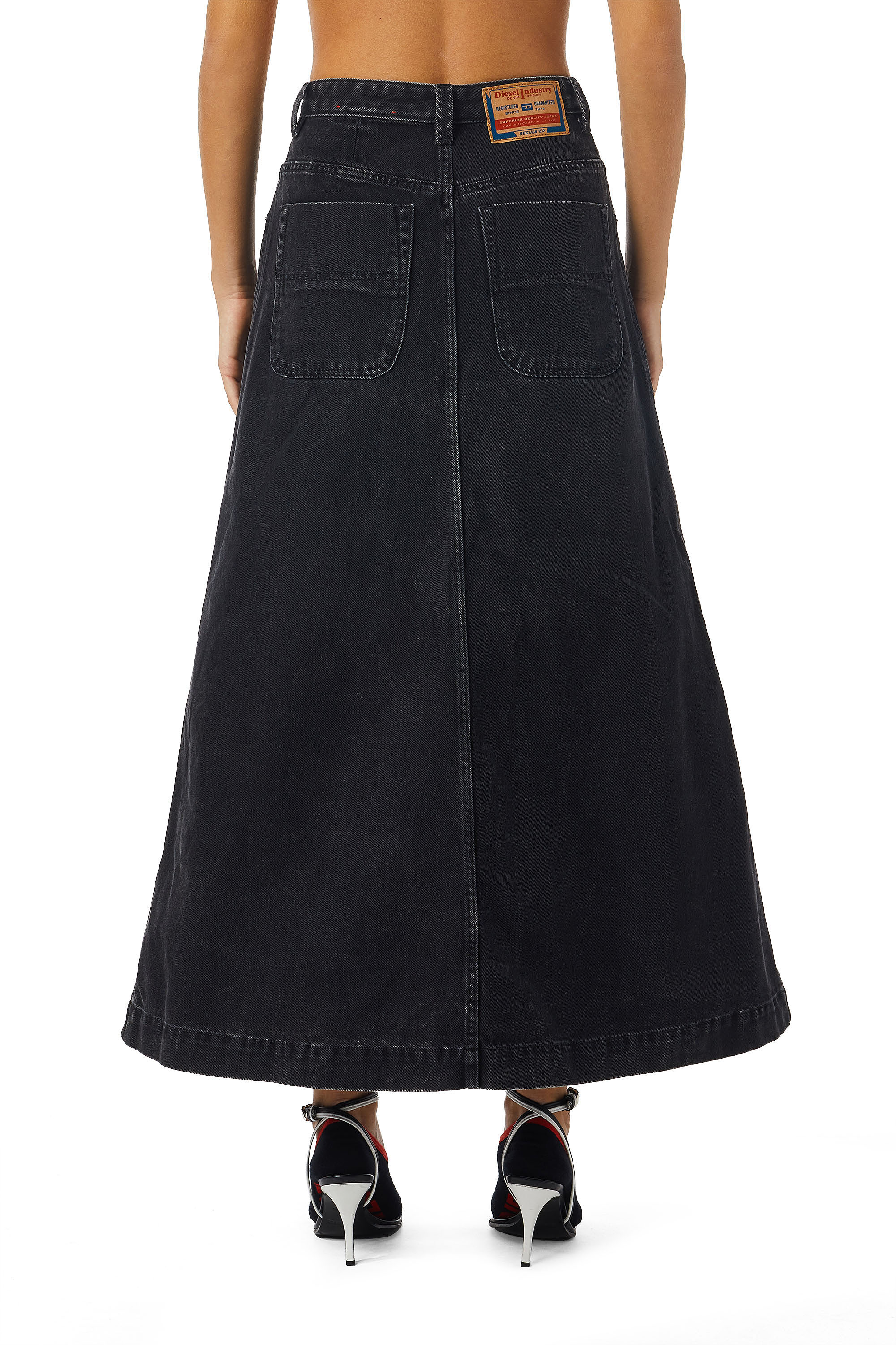 Diesel - DE-ALBUS-L A-LINE LONG SKIRT, Black/Dark grey - Image 4