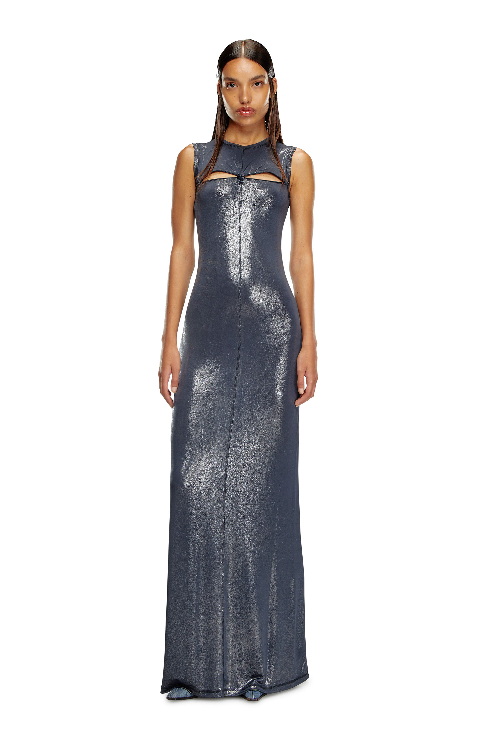 Diesel - D-VETY, Woman Long metallic dress with zip details in Blue - Image 2