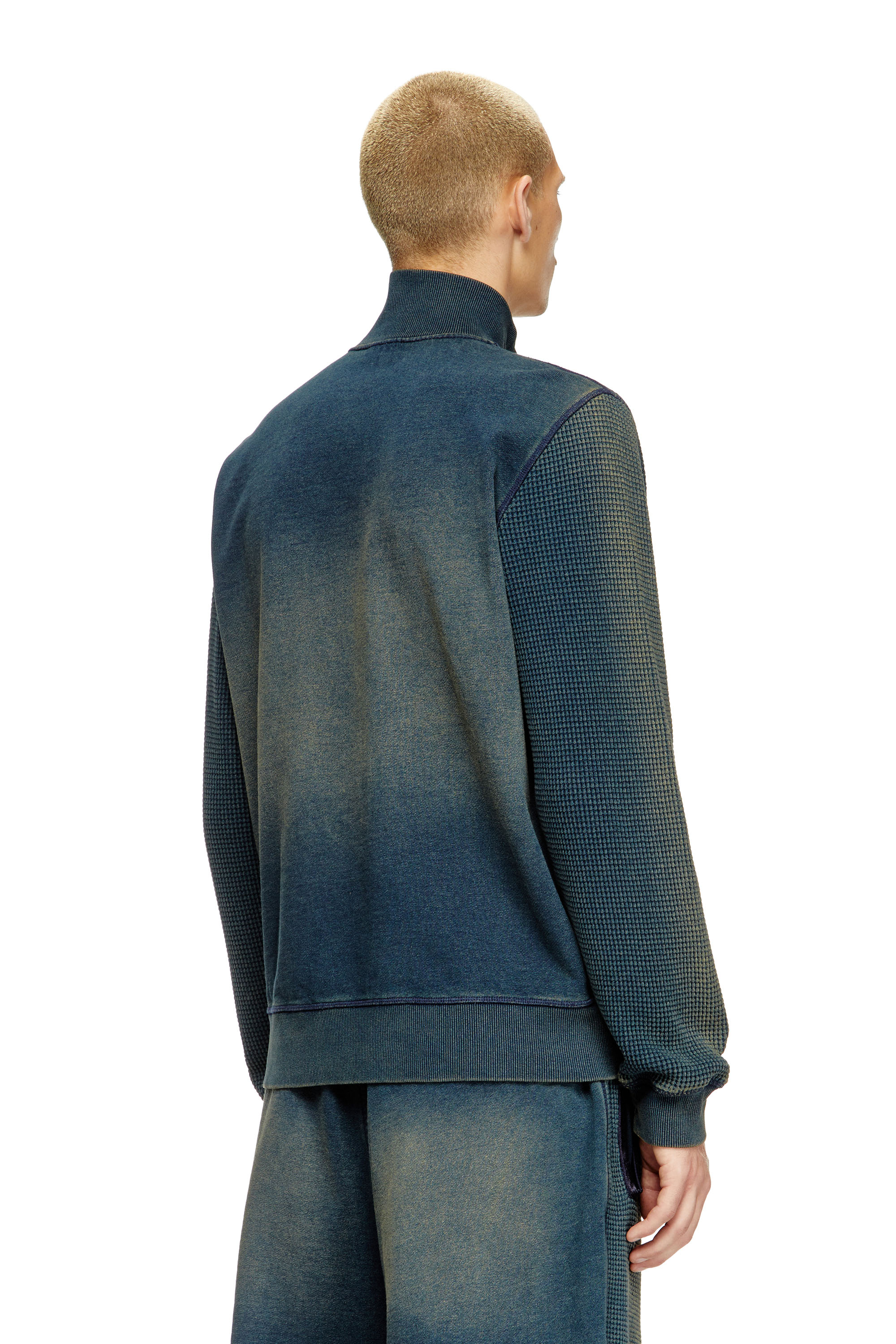 Diesel - S-WAFY-ZIP, Man's Waffle and jersey zip-up sweatshirt in Dark Blue - 4