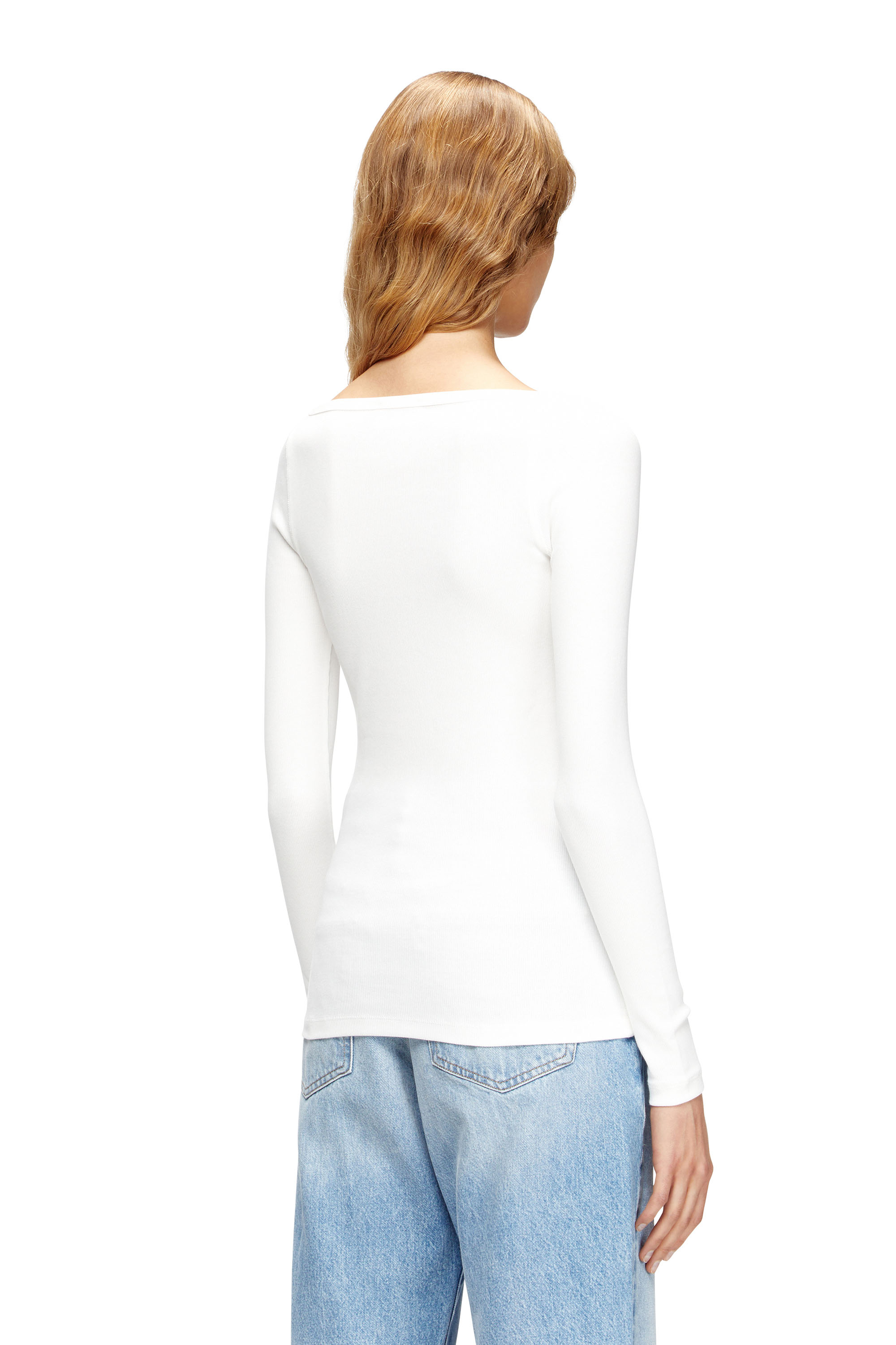 Diesel - T-BAL-OD, Woman's Long sleeve ribbed top with metallic Oval D in White - 4