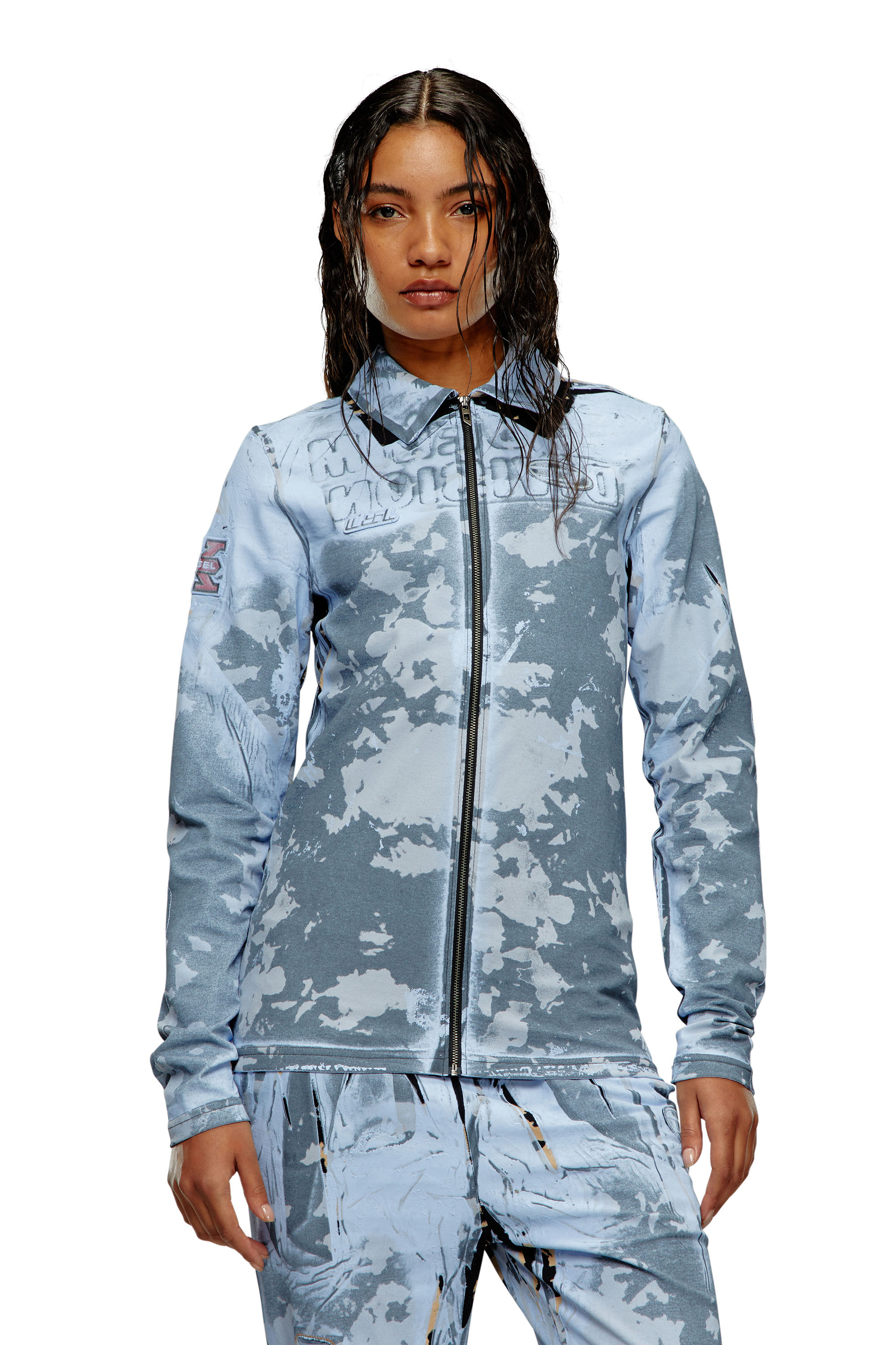 Diesel - S-CORSE-P1, Unisex's Zip shirt in coated jersey in Blue - 7