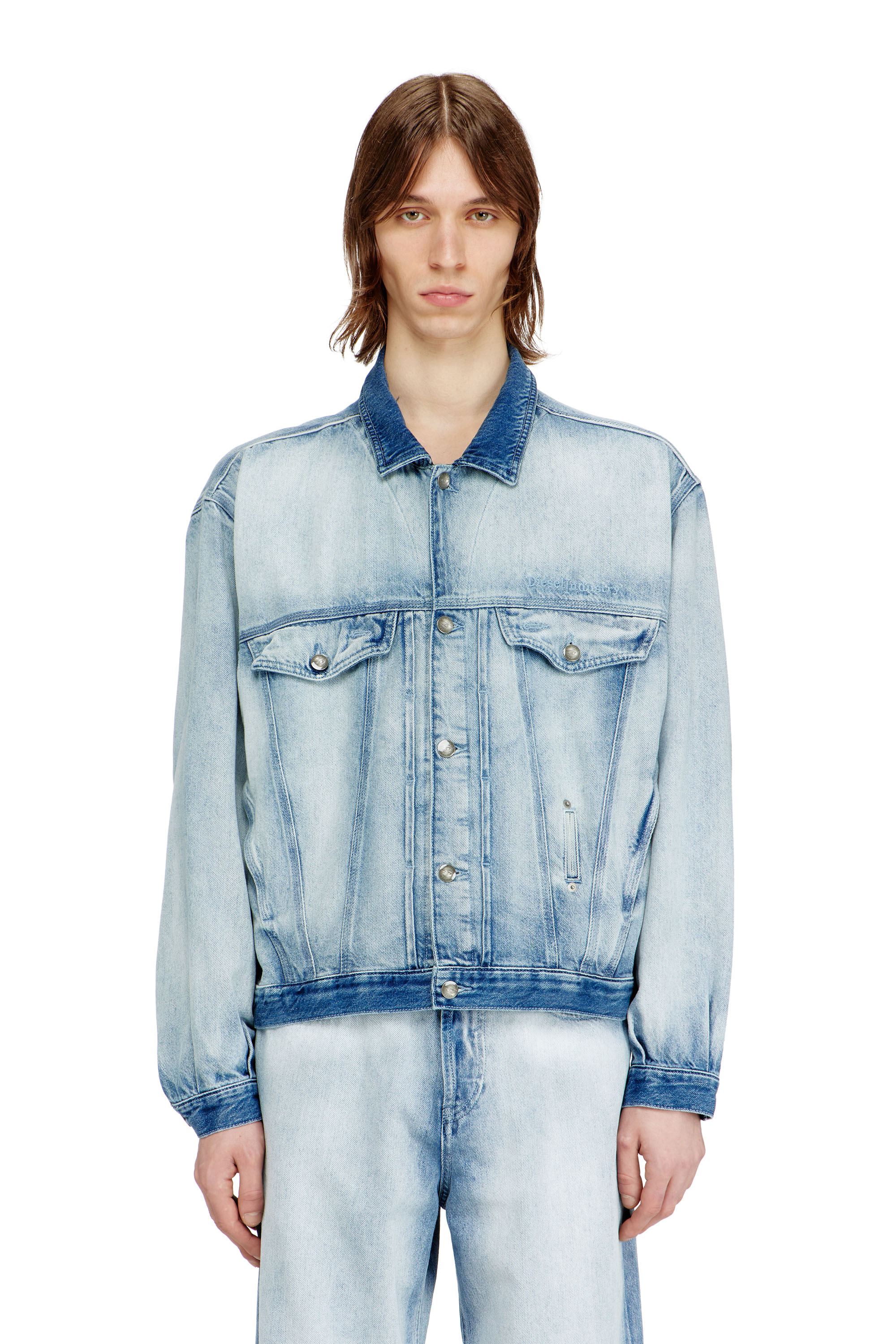 Diesel - D-DENVER-FSI1, Unisex's Trucker jacket in medium-light skeleton denim in Light Blue - 1