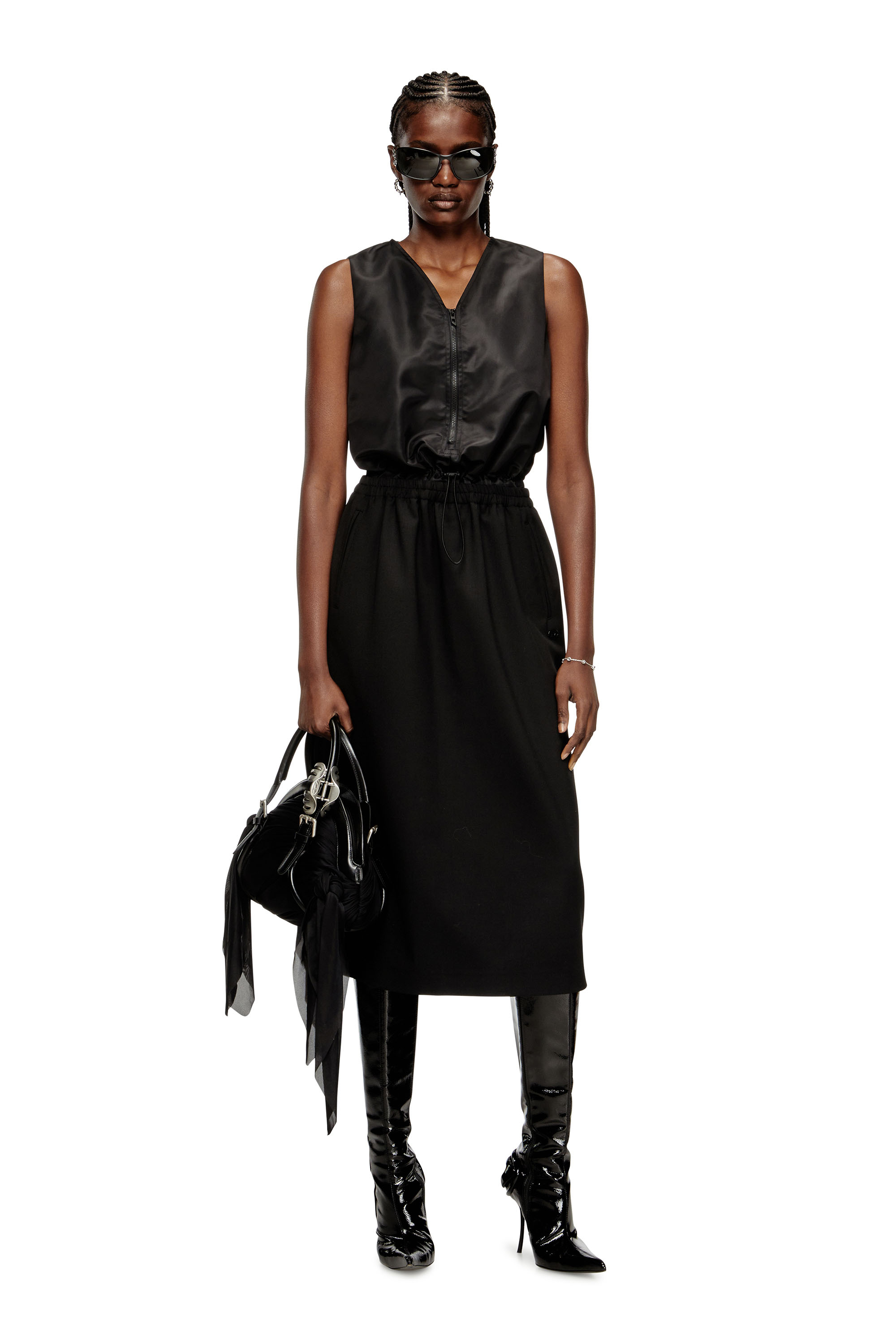 D-RUID-R2, Black Diesel - D-RUID-R2, Woman's Midi dress with wool skirt in Black - 1