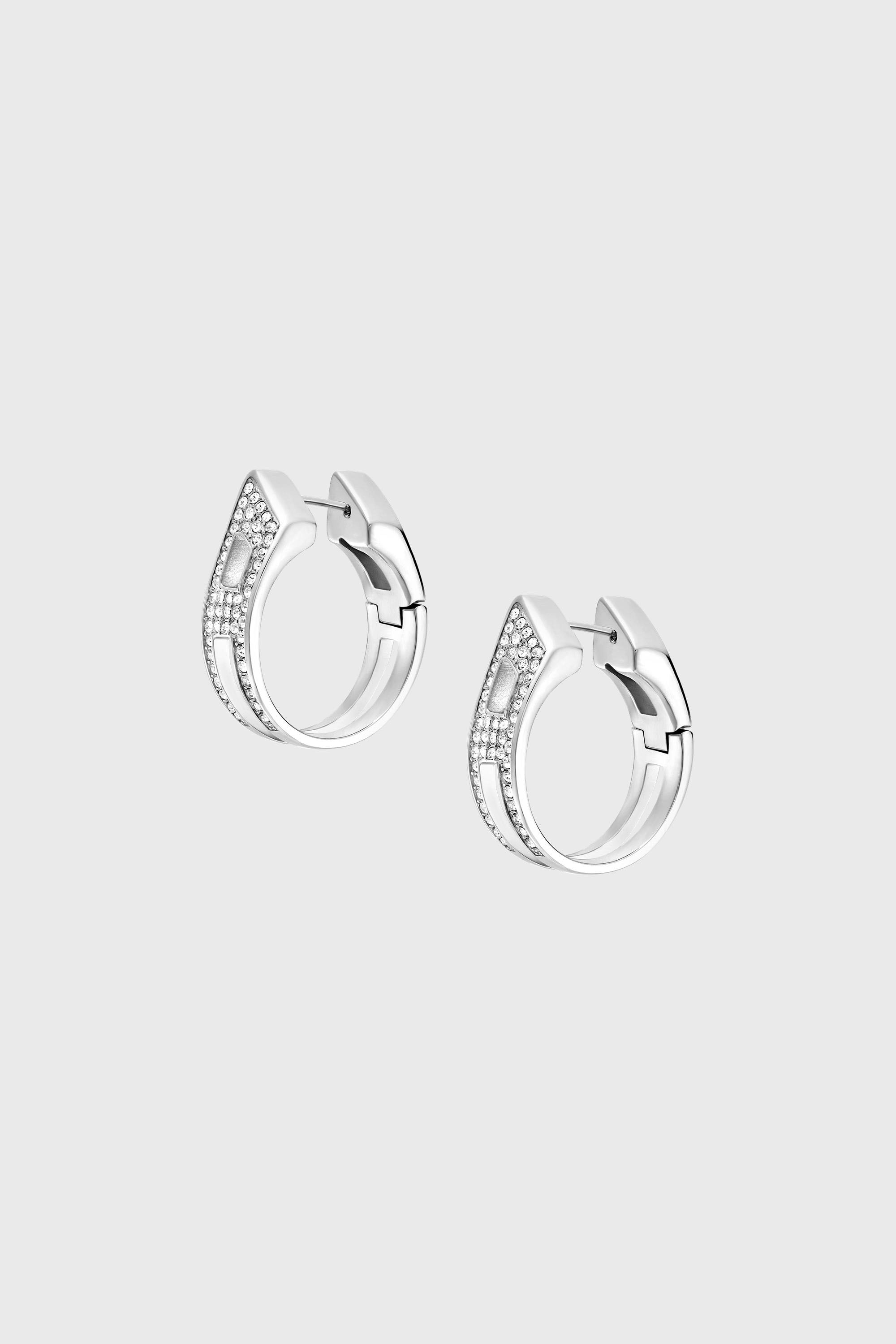 Diesel - DX1739040, Unisex's Stainless steel pave hoop earrings in Silver - 1