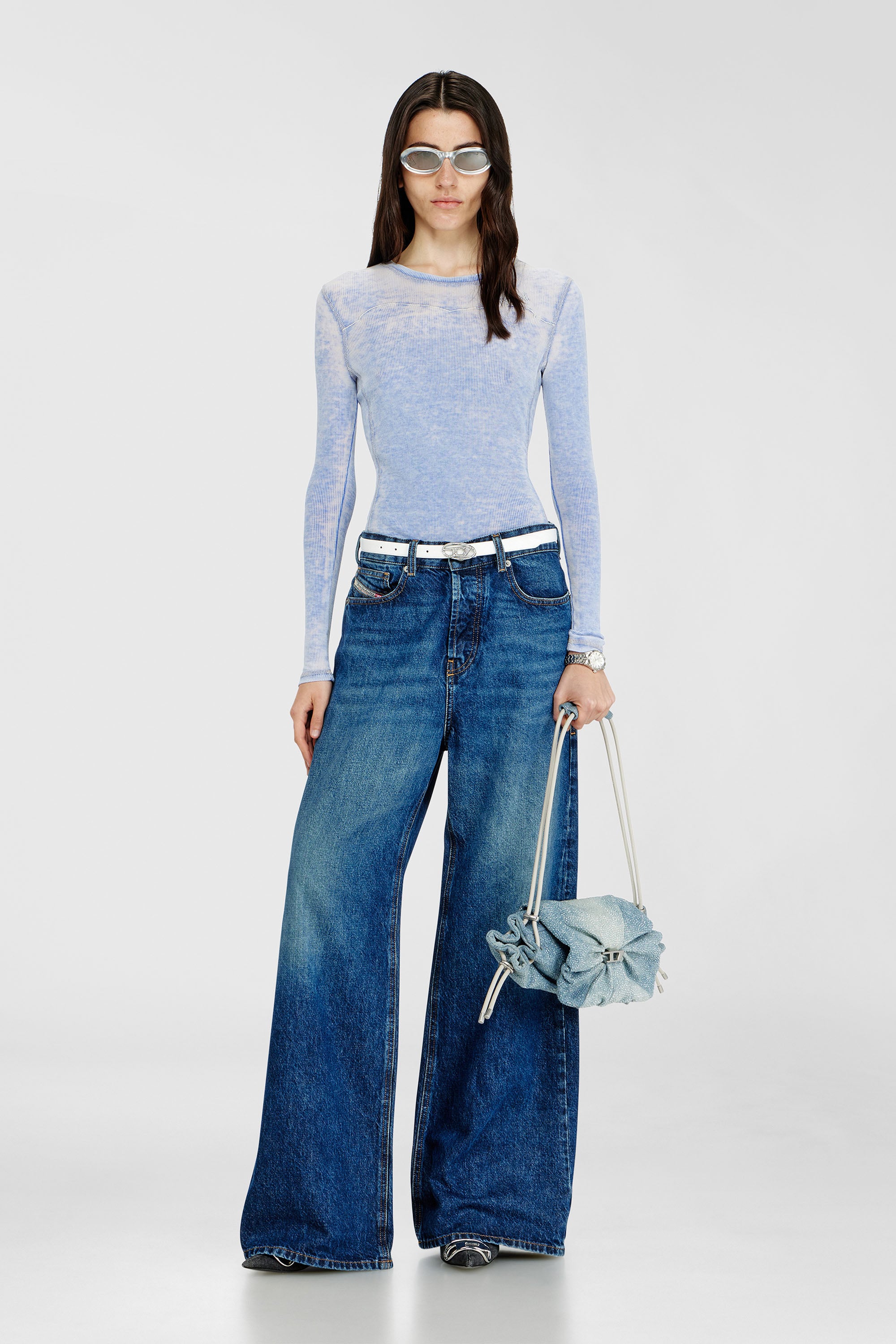 Diesel - SCRUNCH-D SHOULDER S, Woman's Scrunch-D - Shoulder bag in denim with transparent crystals in Blue - 2