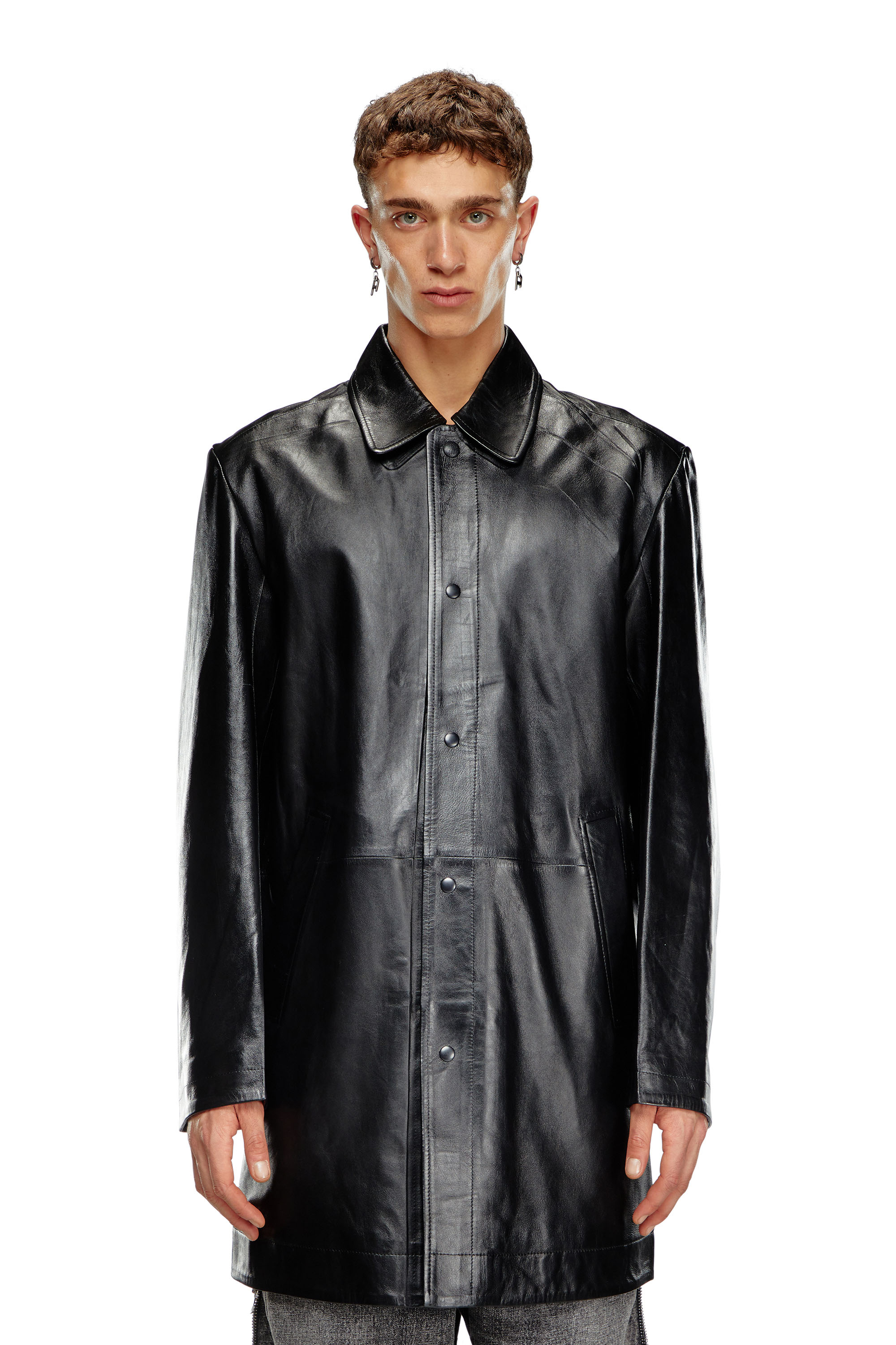 Diesel - L-CORDIER, Man Coated leather coat in Black - Image 1