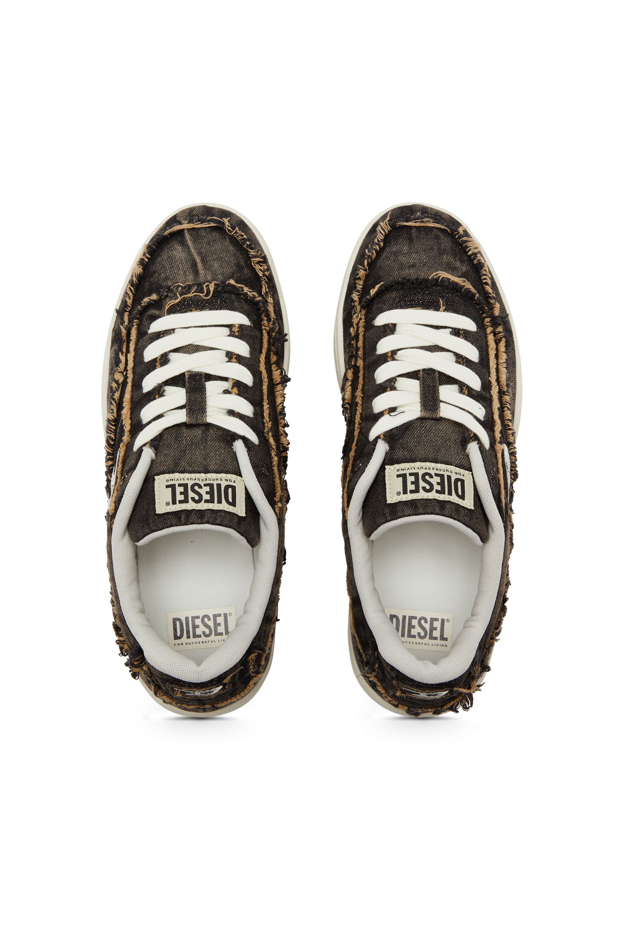 Diesel - S-TRACKER-D LOW, Man's S-Tracker-D-Frayed denim sneakers with transparent sole in Black - 4
