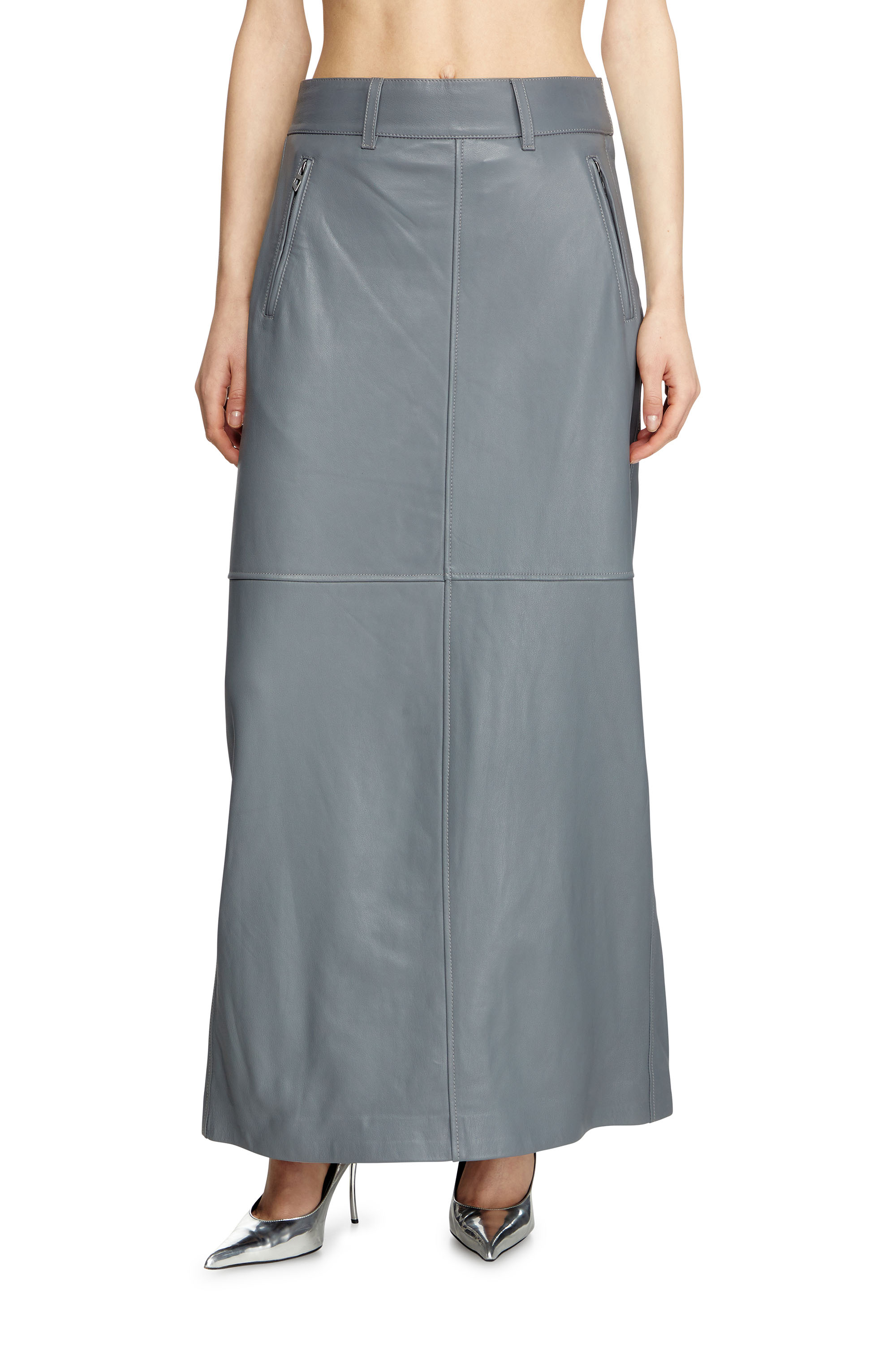 Diesel - L-UCY, Woman's Long leather skirt in Grey - 2