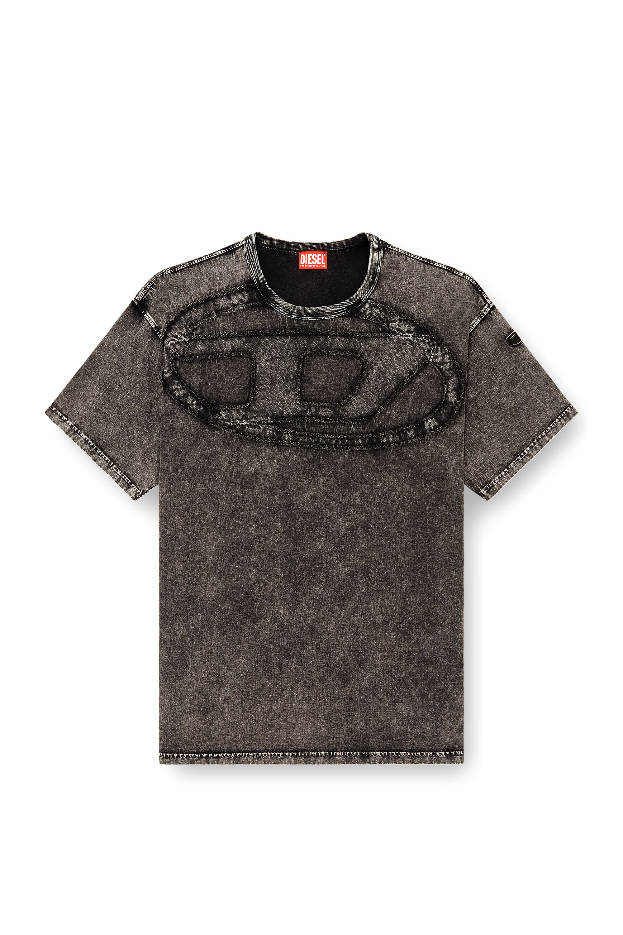 Diesel - T-BOXT-DEN, Man's Relaxed cotton T-shirt with Oval D applique in Dark grey - 2