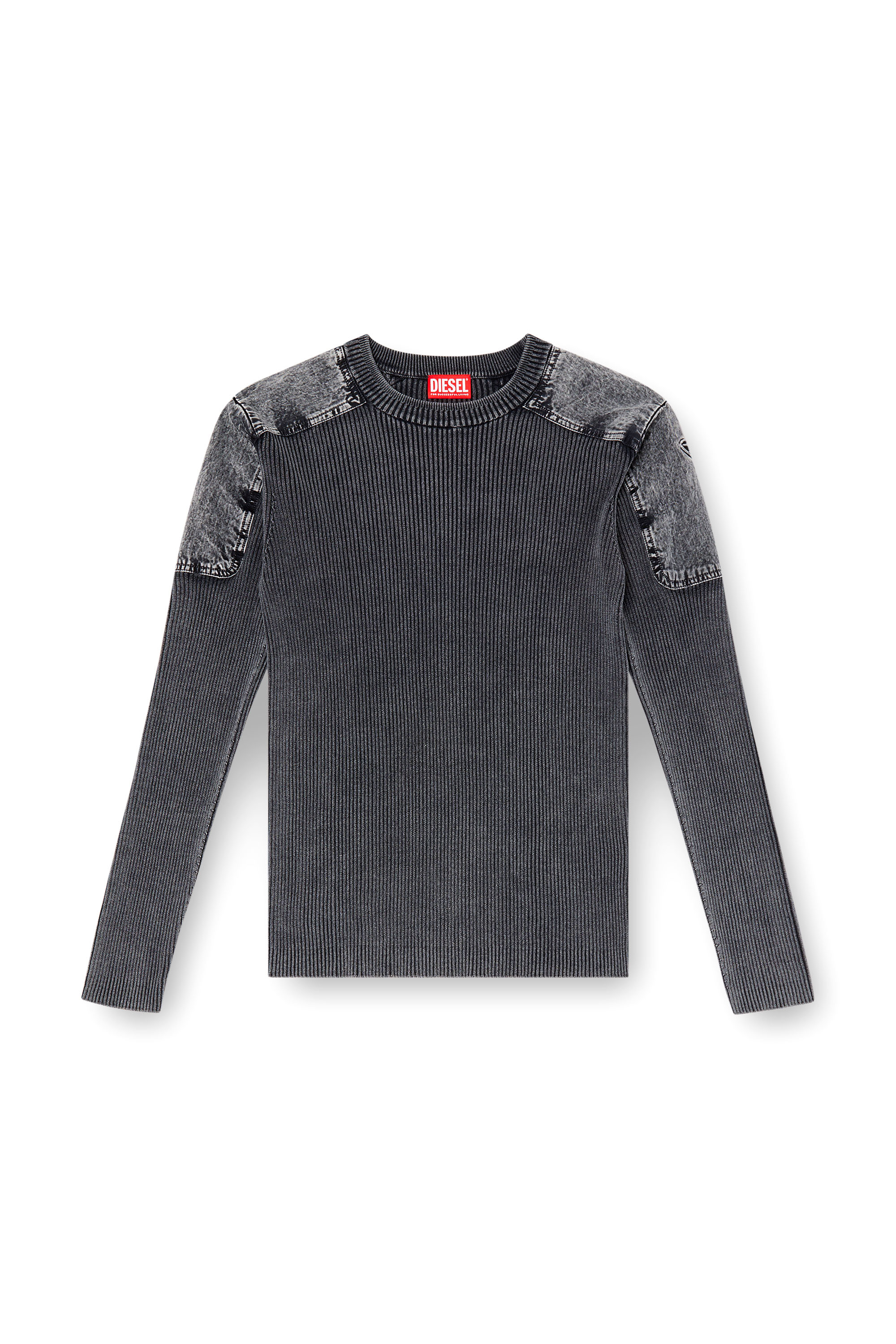 Diesel - K-MARTIN, Man's Jumper with contrast shoulder panels in Dark grey - 5