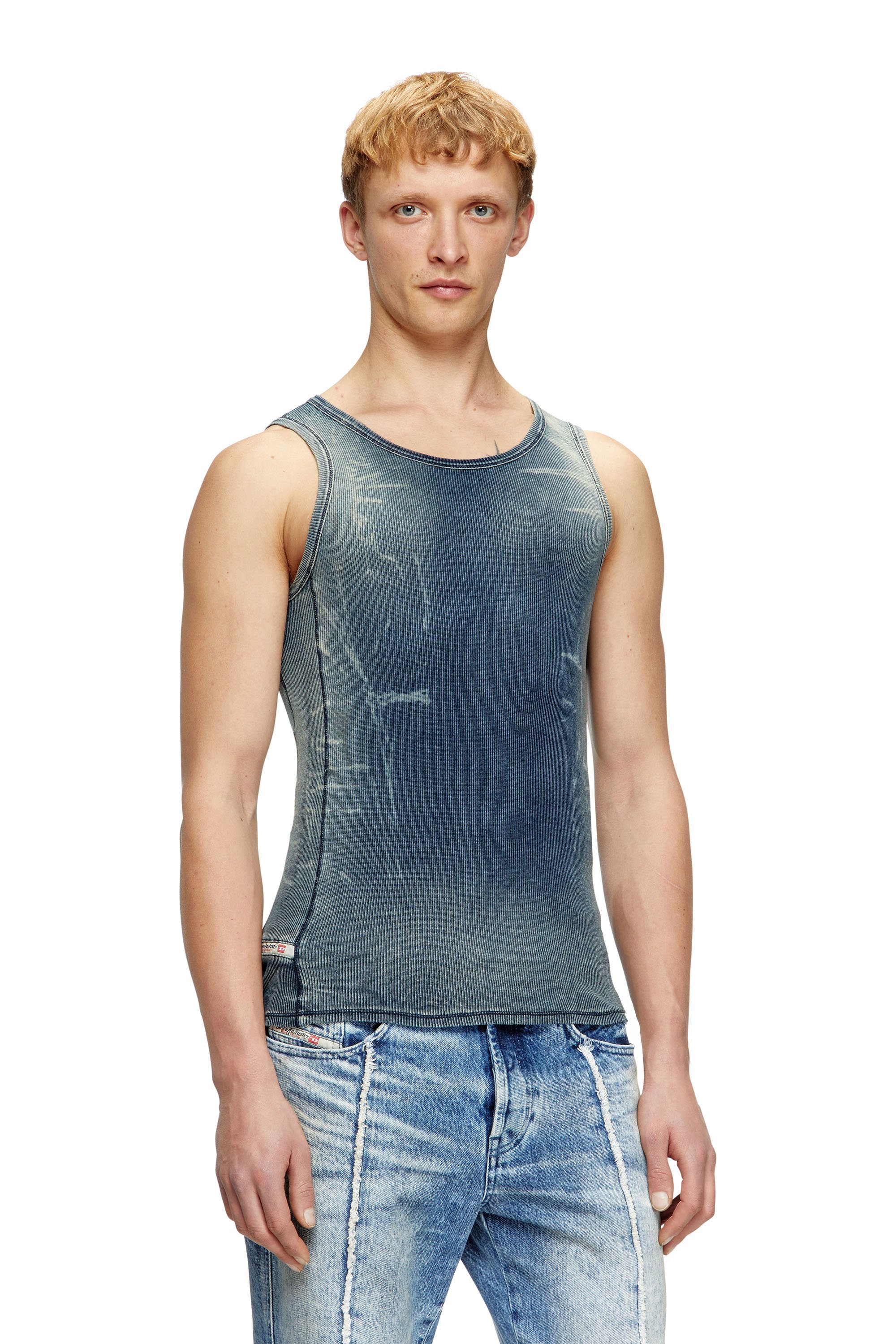 Diesel - T-GO, Unisex's Ribbed tank top with denim trompe l'oeil in Dark Blue - 1