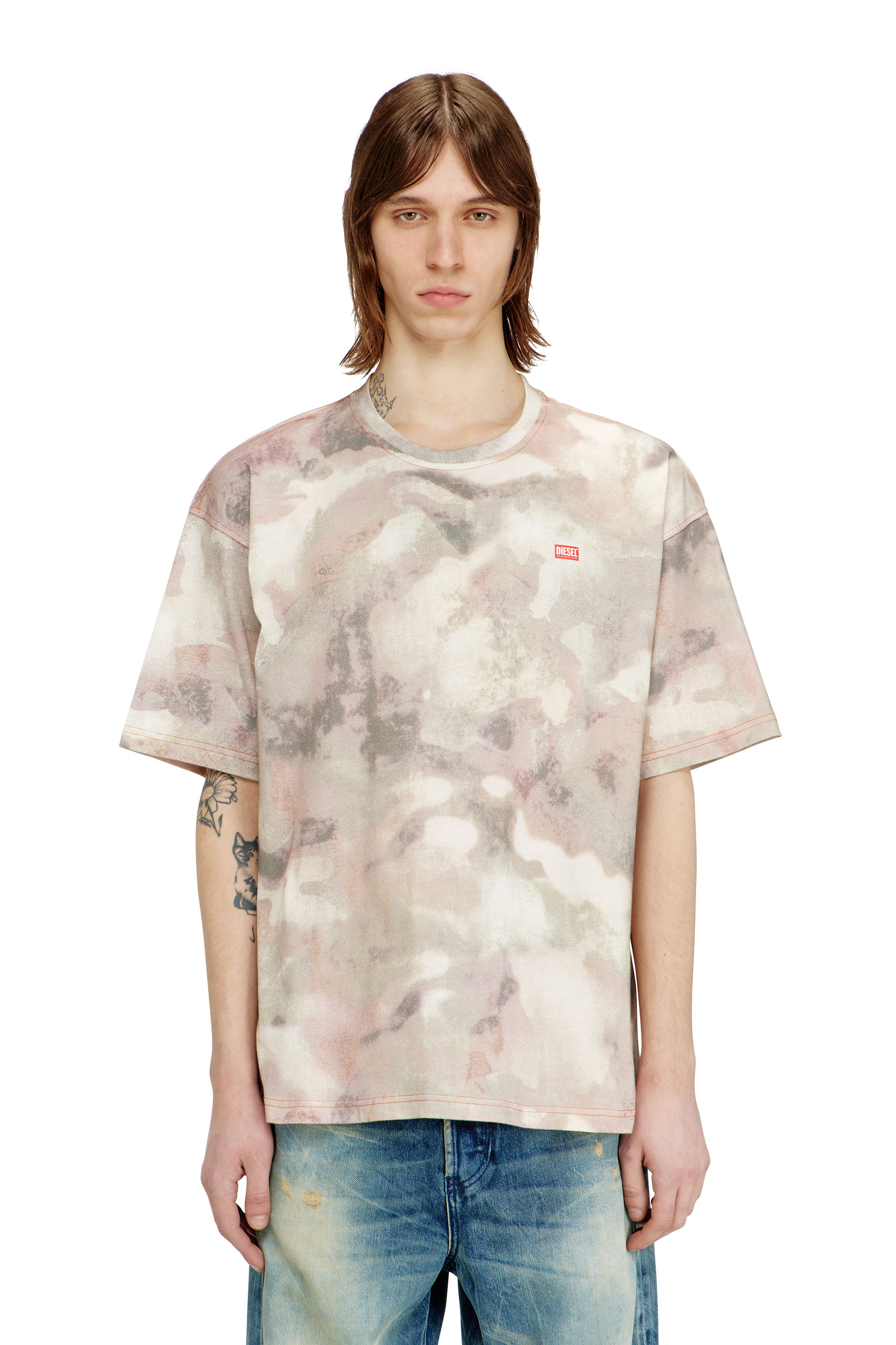 Diesel - T-BOXT-V7, Man's Heavy cotton T-shirt with camo print in Beige/Brown - 3