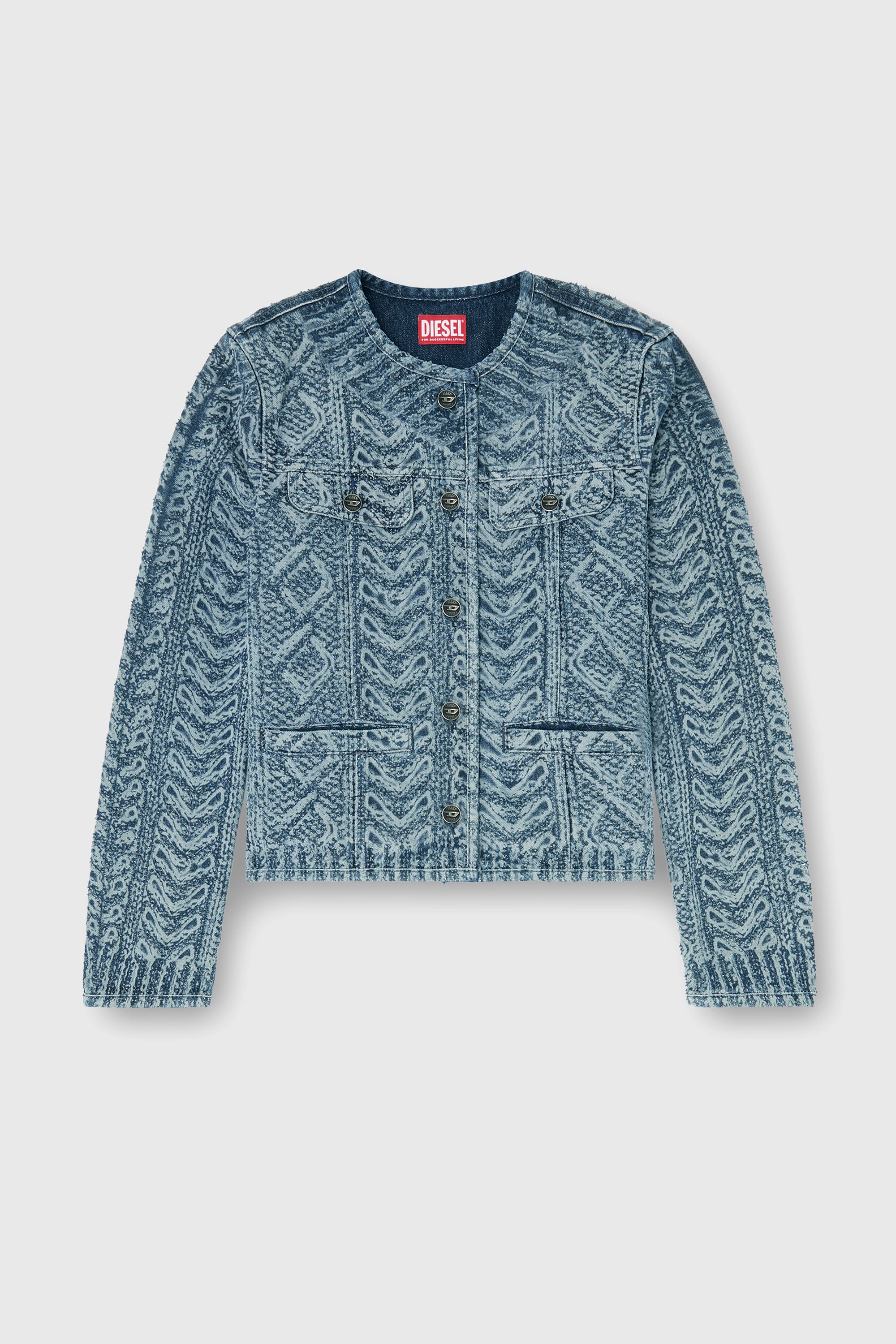 Diesel - DE-GRAFY-S2, Woman's Collarless jacket in cable-knit-effect denim in Medium blue - 2