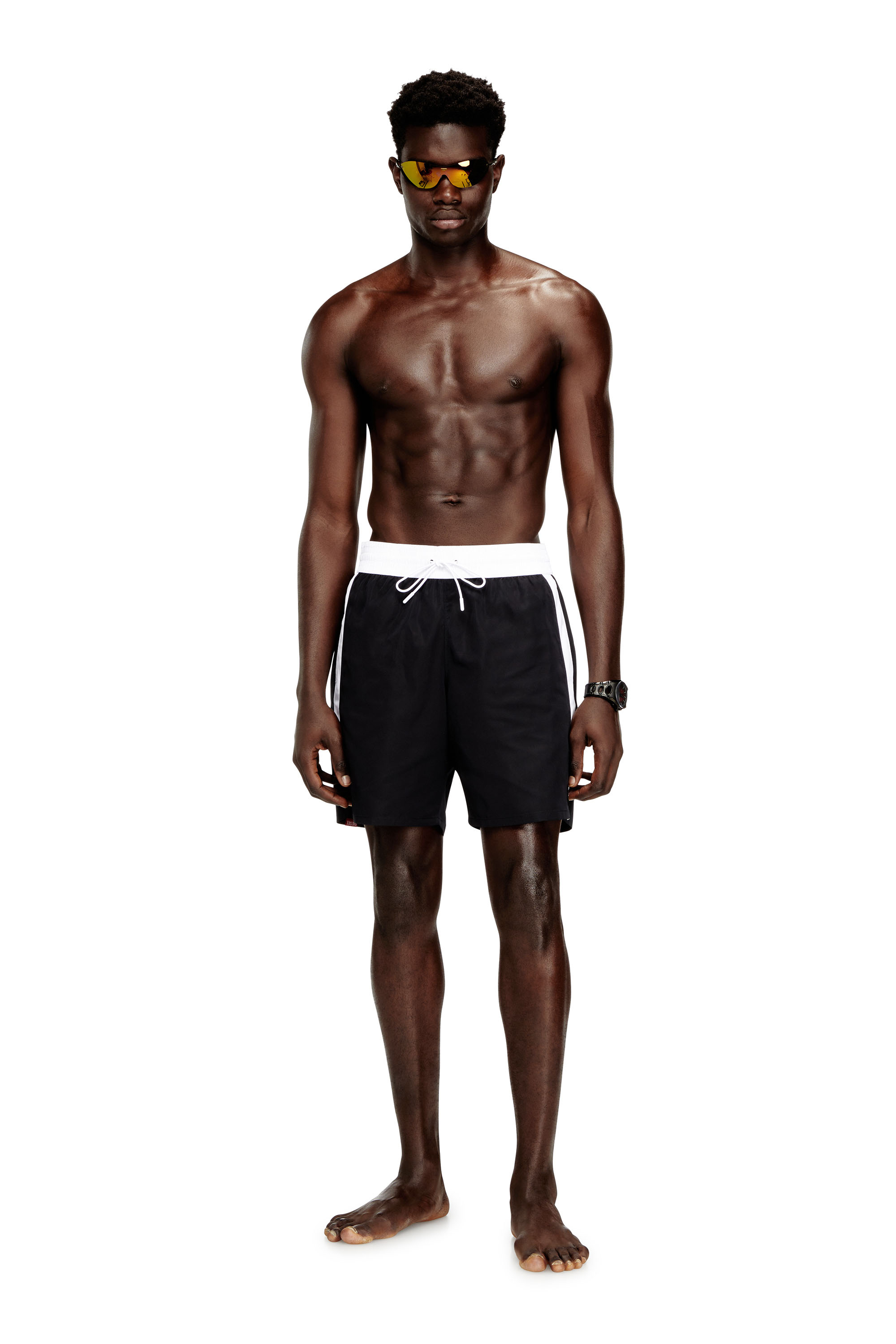 Diesel - BOXER-46-D-POP, Man's Swim shorts with contrast waistband in Black - 2