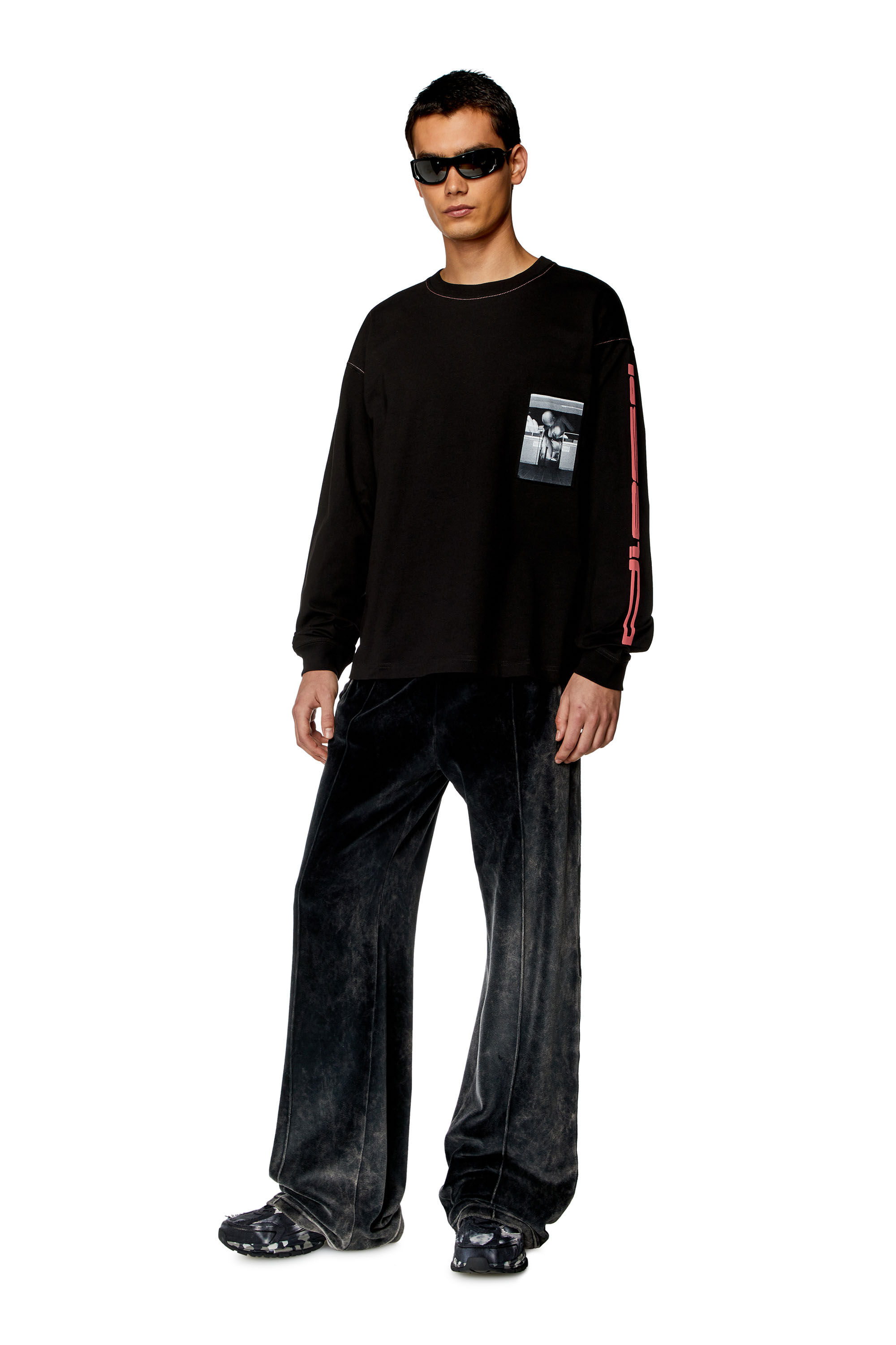 Diesel - T-BOXT-LS-N, Man Long-sleeve T-shirt with raw-cut patches in Black - Image 2