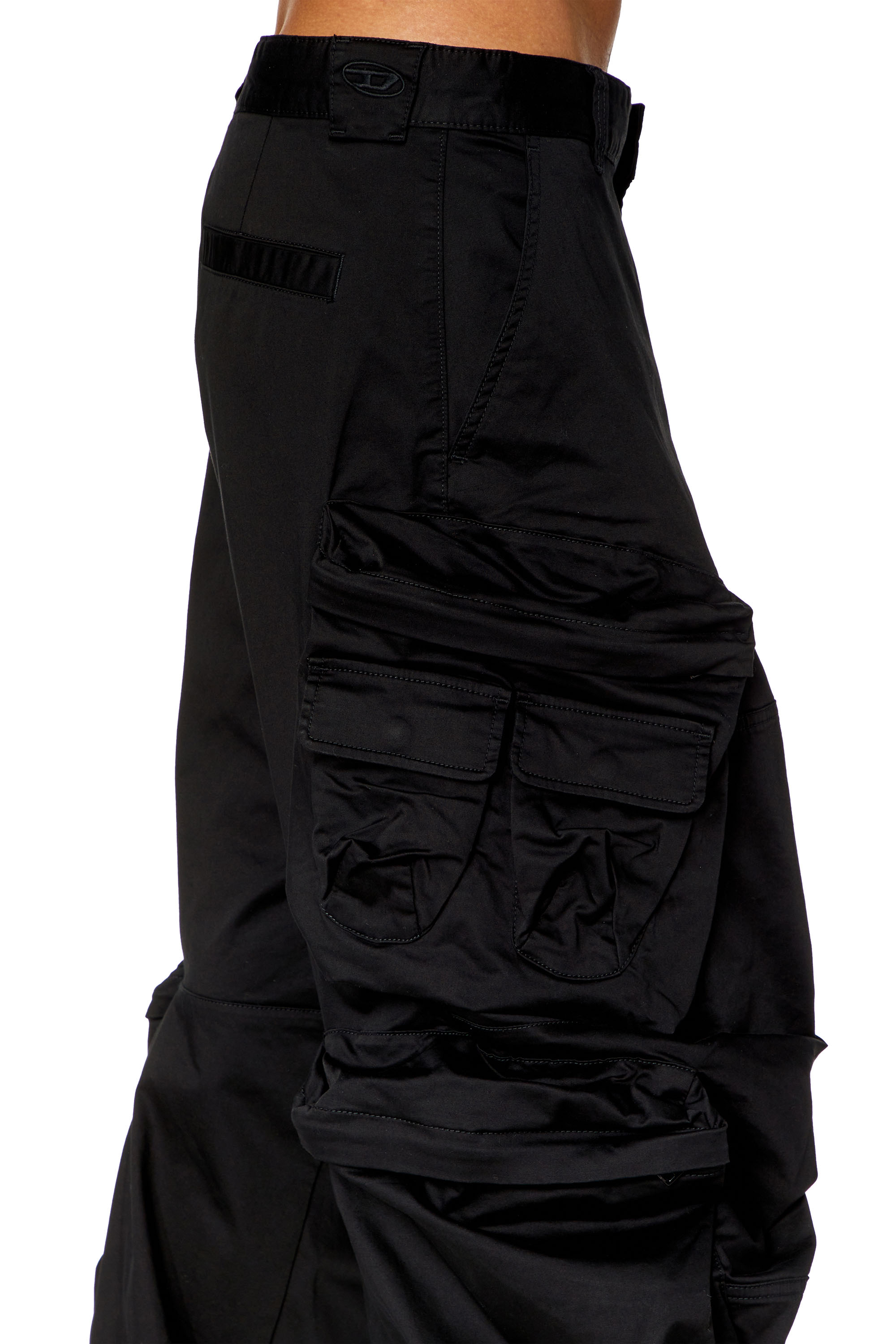 Diesel - P-HUGES-NEW, Man Cargo pants in stretch cotton satin in Black - Image 5