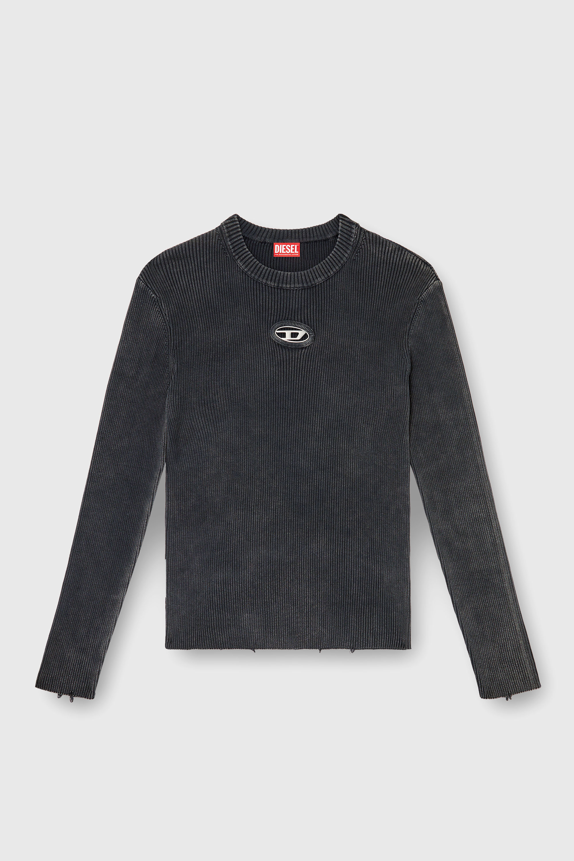 Diesel - K-DARIN-D, Man's Distressed jumper with cut-out logo in Black - 2