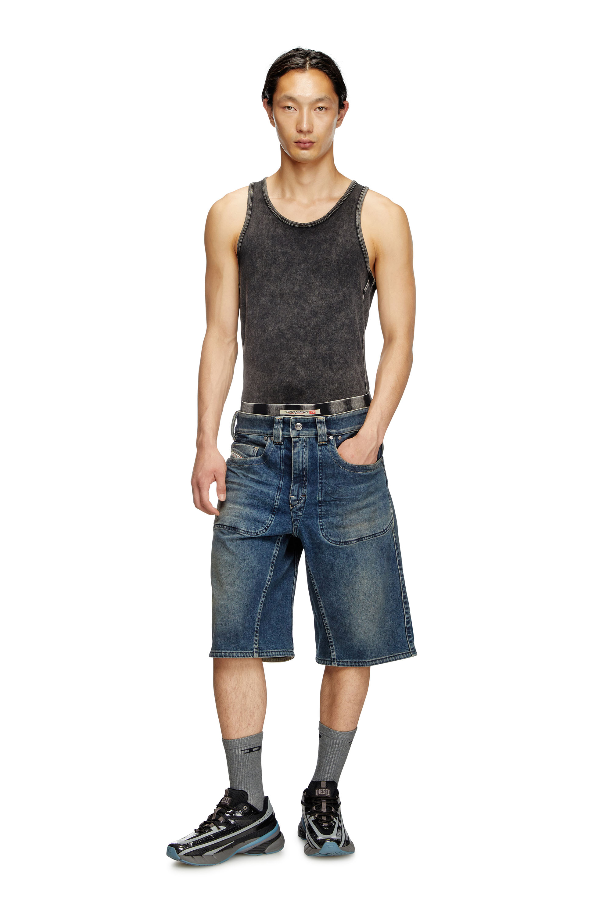 Diesel - D-MACRO-RE SHORT, Man's Bermuda shorts in Rehab denim in Dark Blue - 1