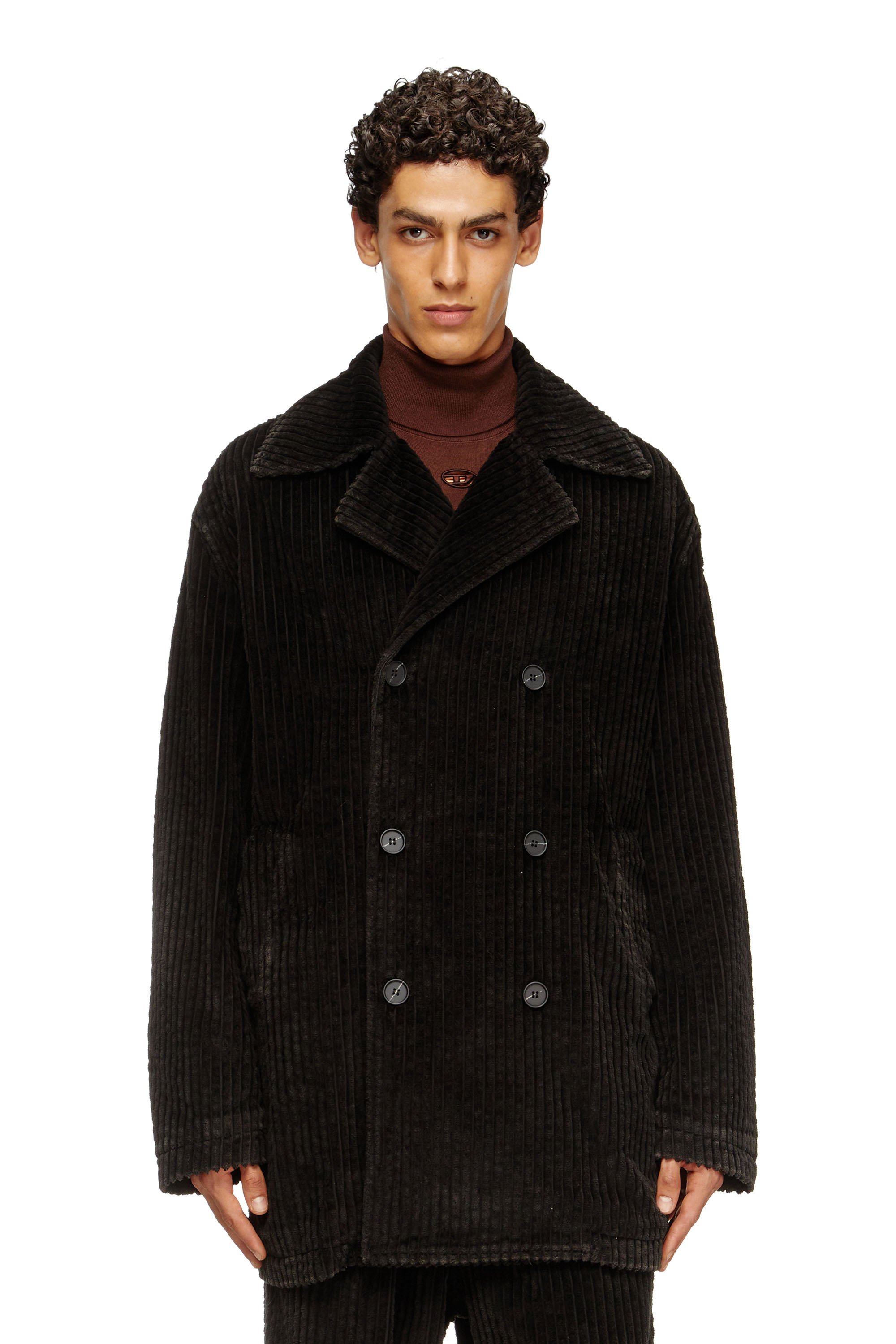 Diesel - W-OTIS, Man's Pea coat in treated corduroy in Brown - 1