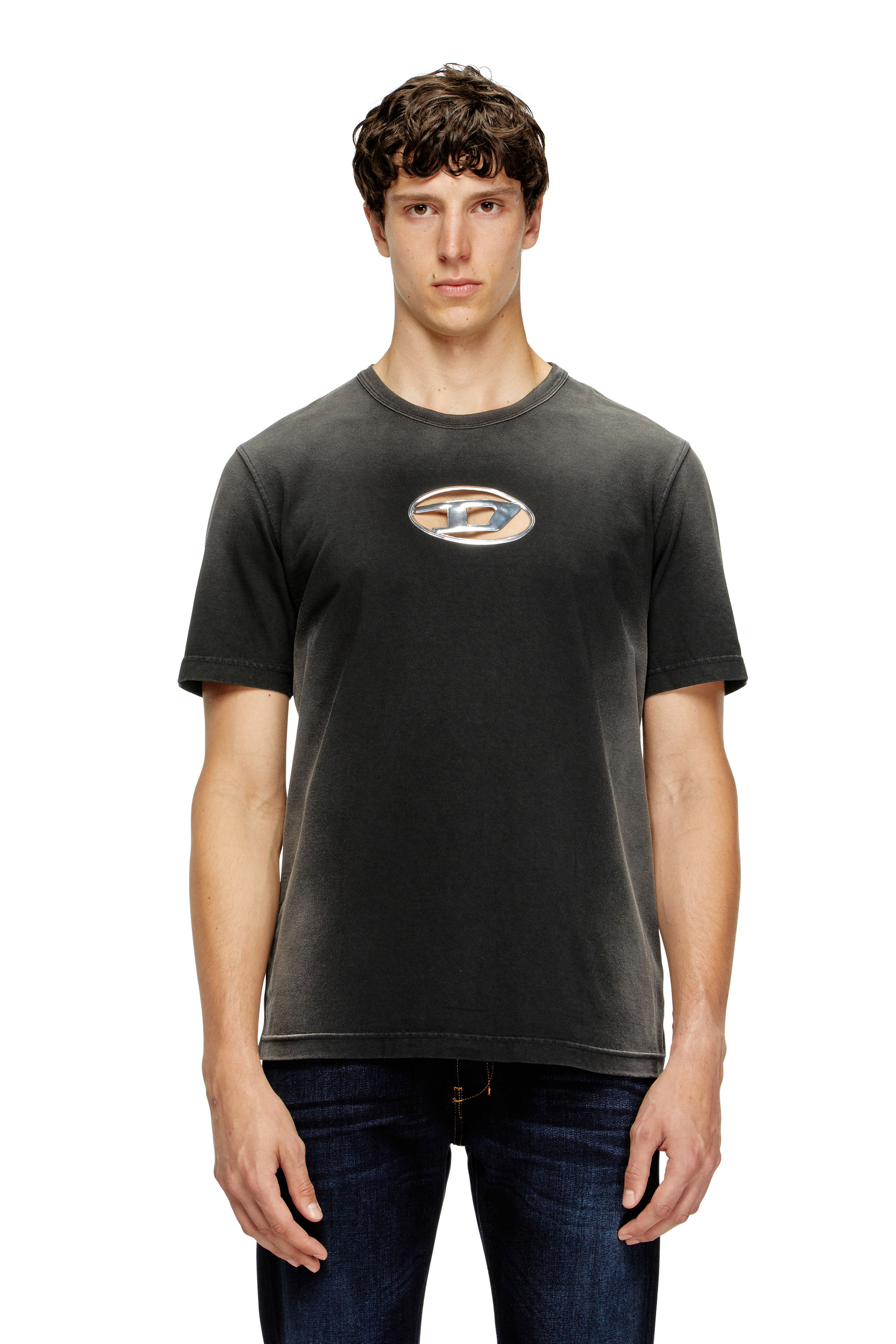 Diesel - T-ADJUST-Q8, Man's Faded T-shirt with cut-out Oval D logo in Black - 3