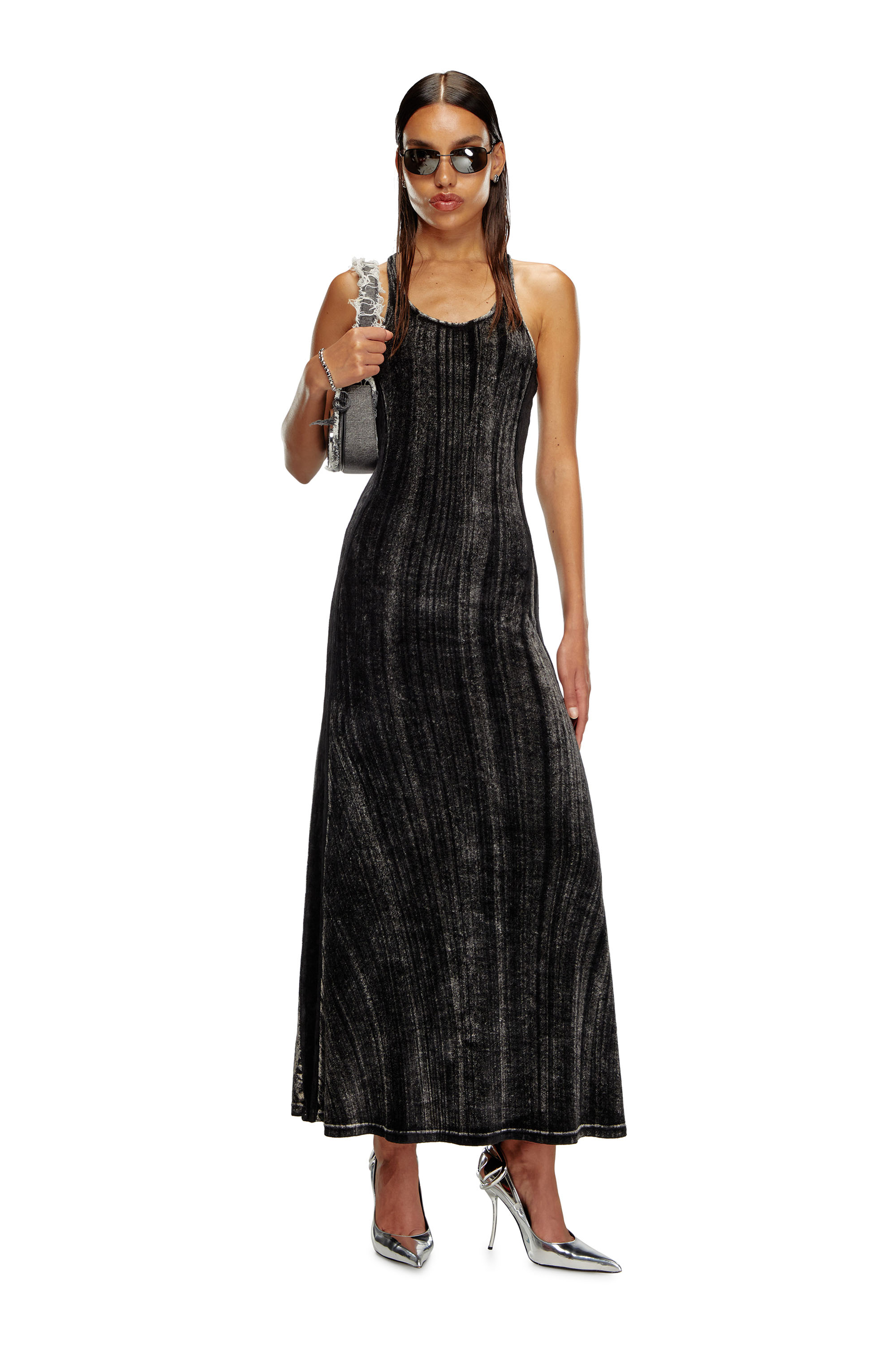 Diesel - D-VOG, Woman Long chenille dress with racerback in Black - Image 2